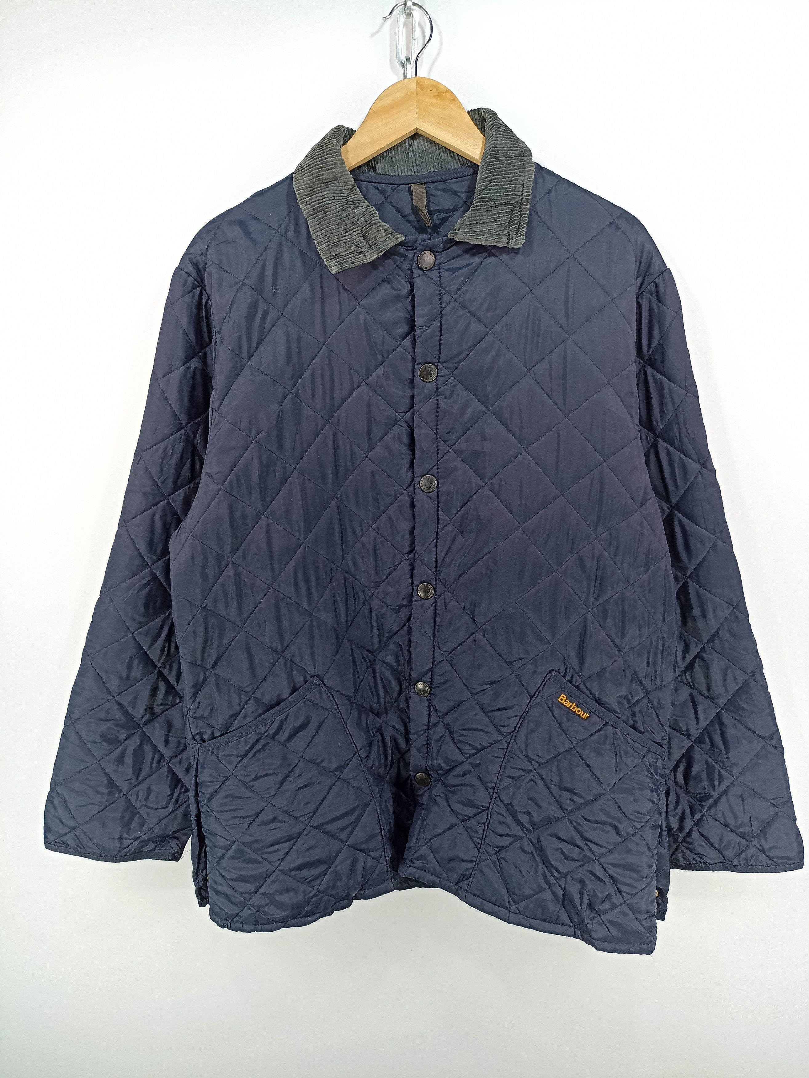 image of Vintage Barbour Quilted Jacket in Dark Blue, Men's (Size Small)