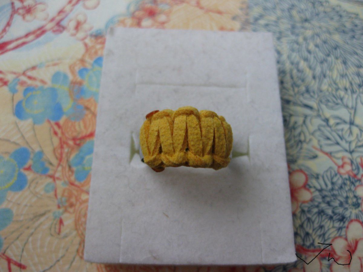 Handmade Yellow Leather Stainless Steel Ring - size 4 Size ONE SIZE - 1 Thumbnail