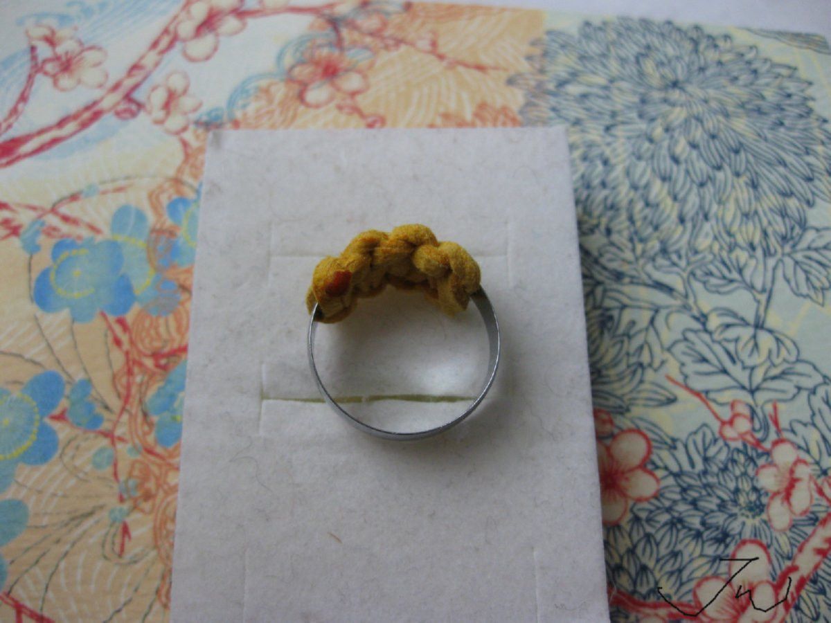 Handmade Yellow Leather Stainless Steel Ring - size 4 Size ONE SIZE - 3 Thumbnail