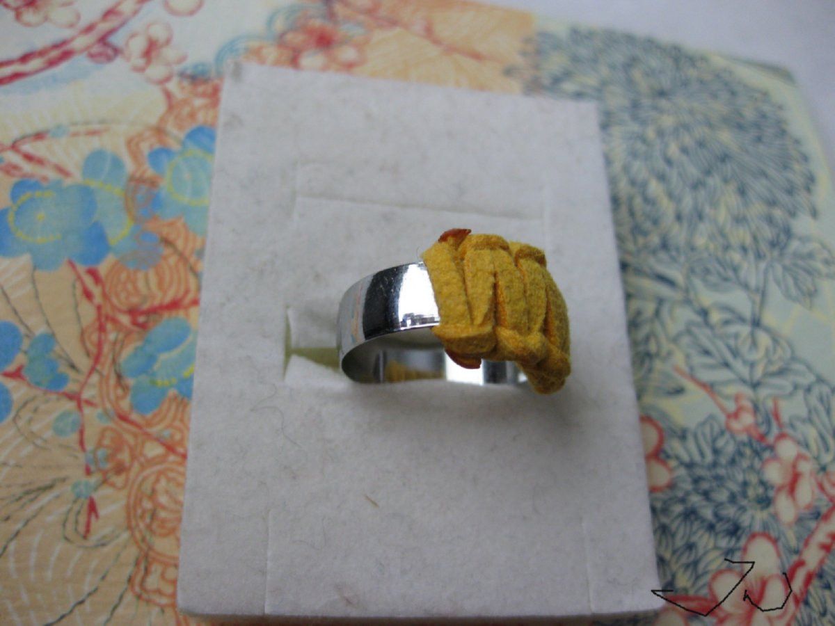 Handmade Yellow Leather Stainless Steel Ring - size 4 Size ONE SIZE - 2 Thumbnail