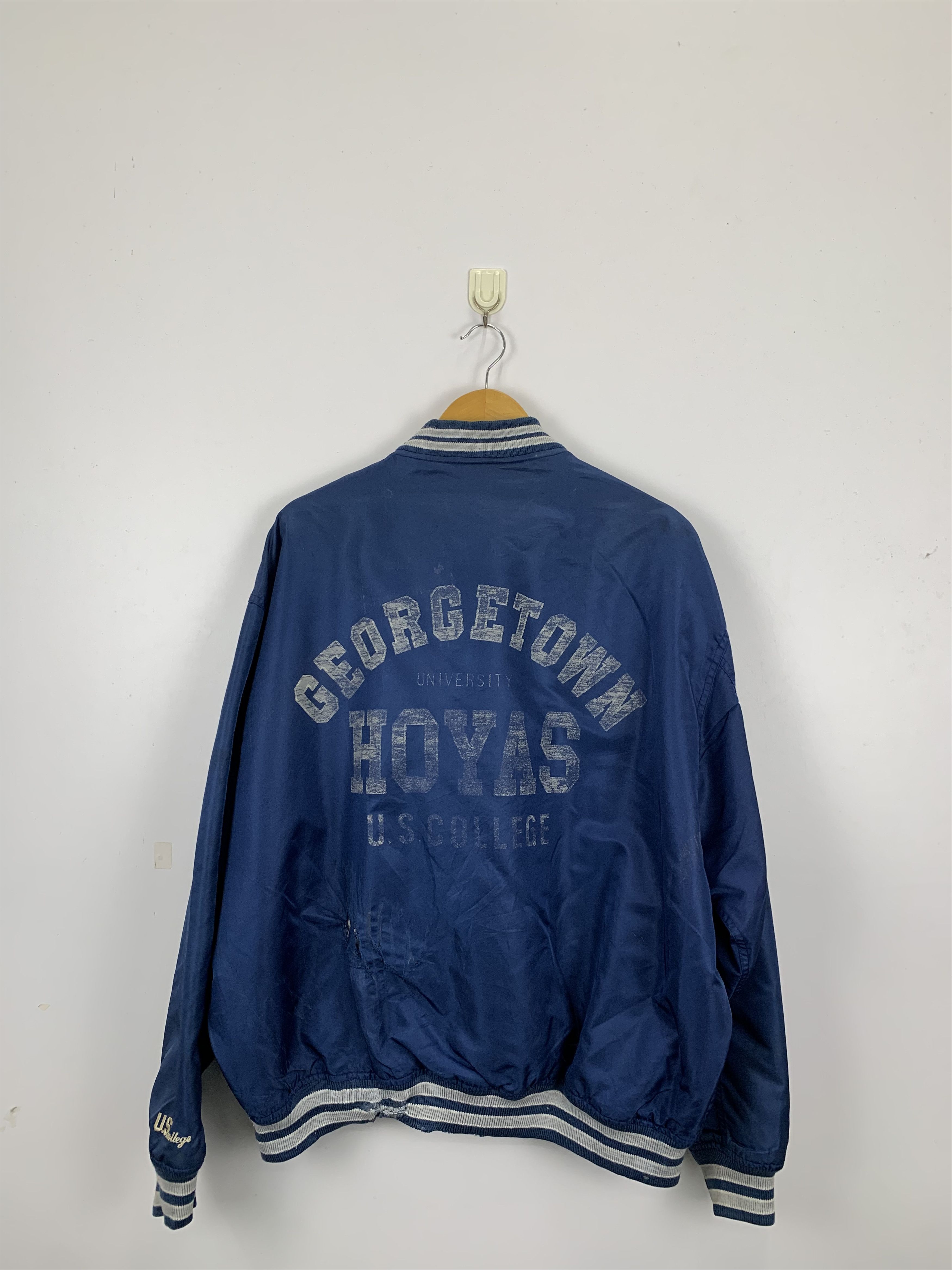 Image of American College x Vintage 90's Us College Georgetown Hoyas Bomber Jacket in Blue, Men's (Size 2XL)