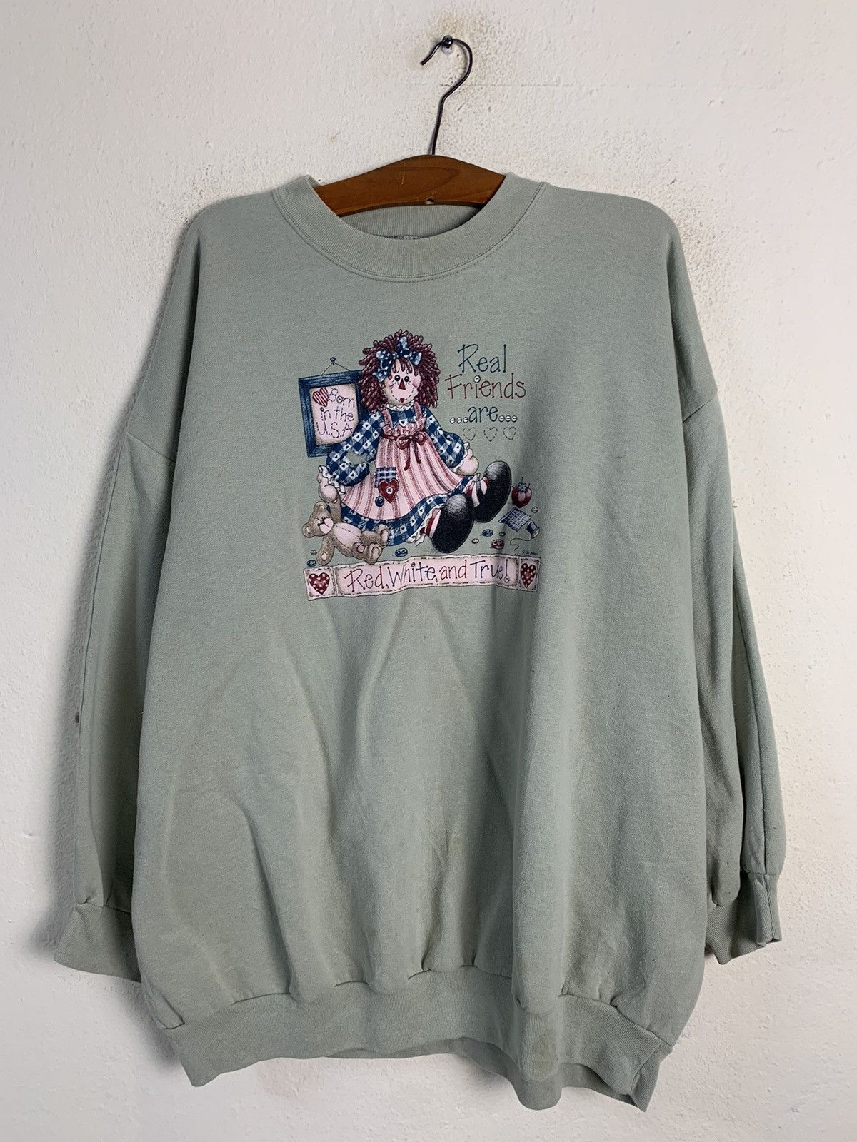 image of Hanes Born In The Usa Sweatshirt in Green, Men's (Size 2XL)