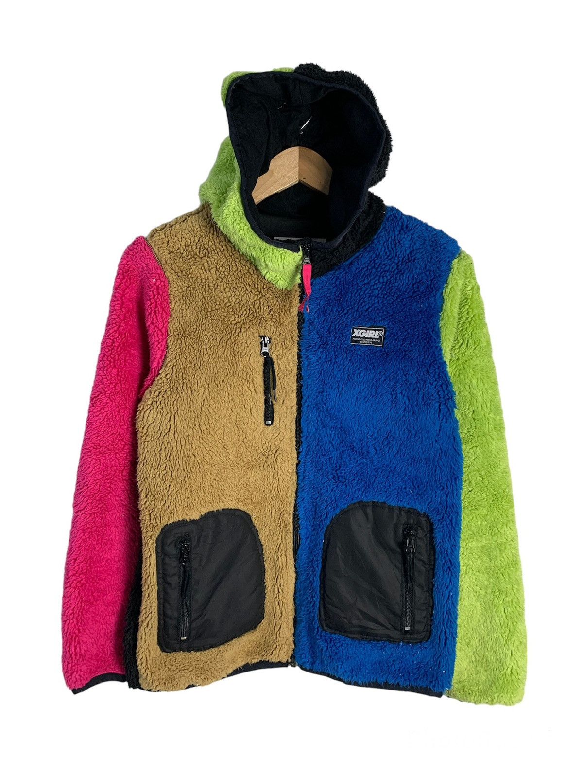 Japanese Brand X-girl Mountaineering Multicolor Color Block Fleece Hoodie Size S / US 4 / IT 40 - 1 Thumbnail