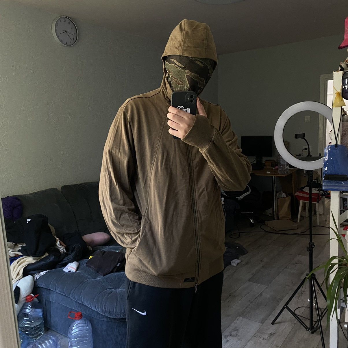 image of Maharishi Japanese Camo Mesh Mask Hood Zip Hoodie in Khaki, Men's (Size XL)