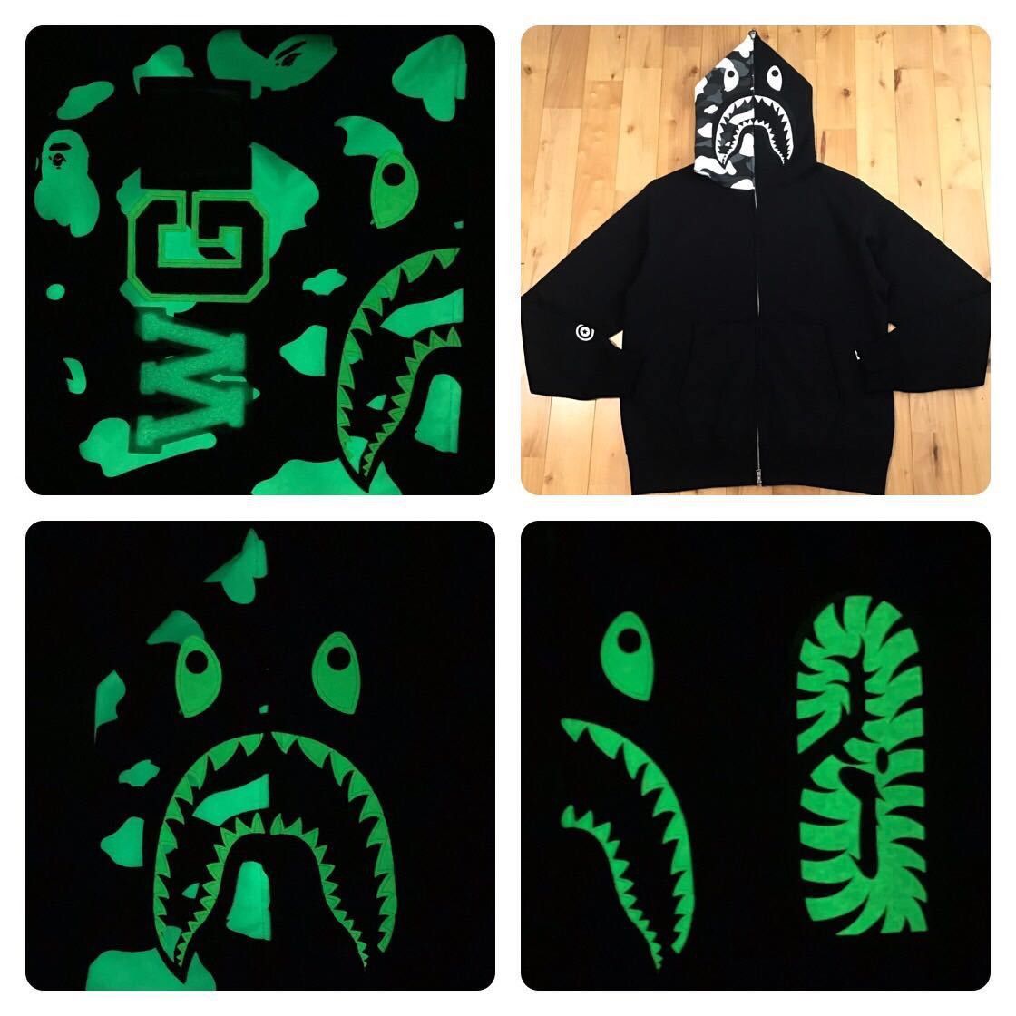 image of Glow In The Dark Bape City Camo Shark Full Zip Hoodie Ape in Black, Men's (Size XL)