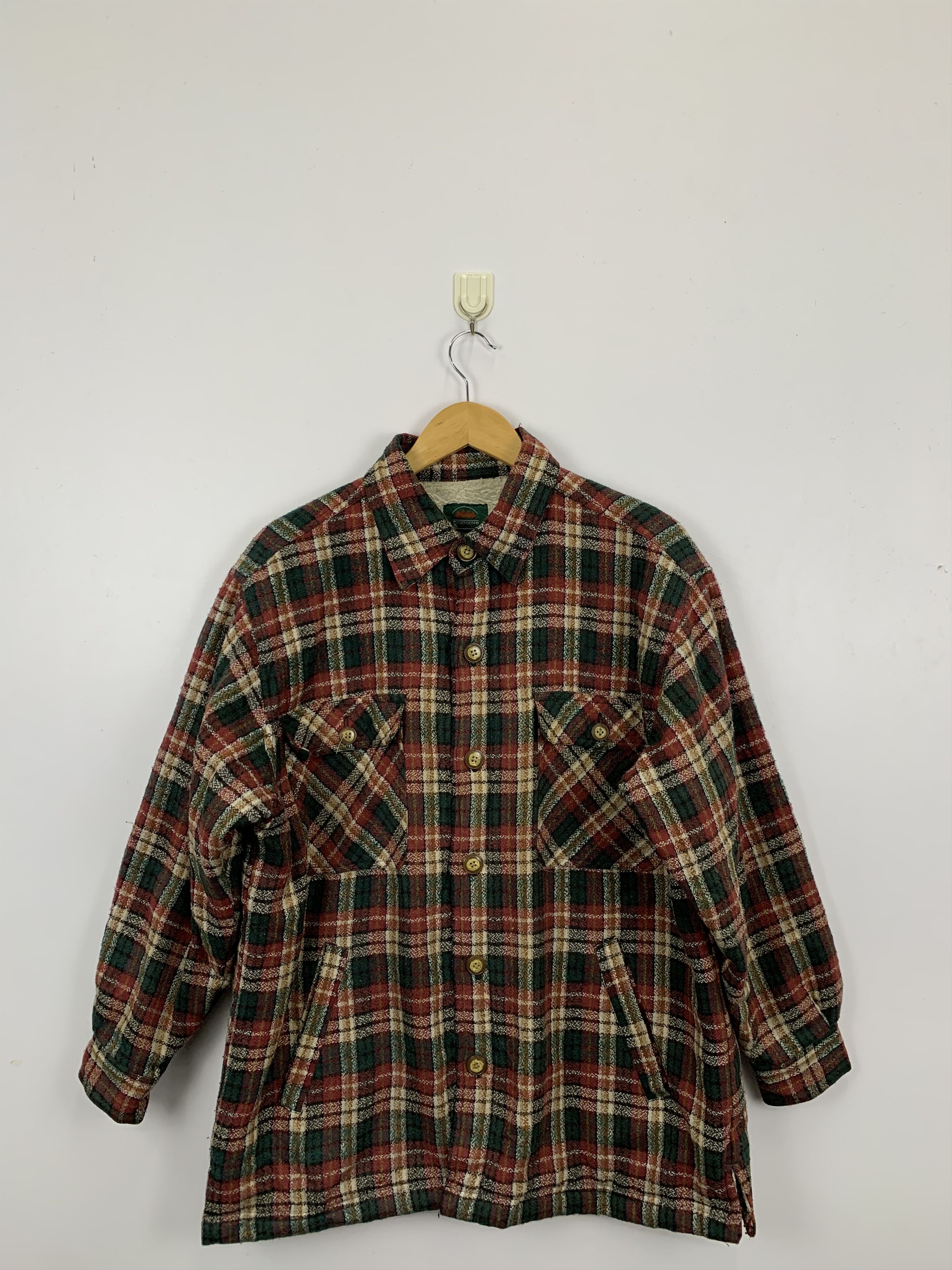 image of Vintage Robinson Shadow Plaid Button Up Shirt in Brown, Men's (Size Medium)
