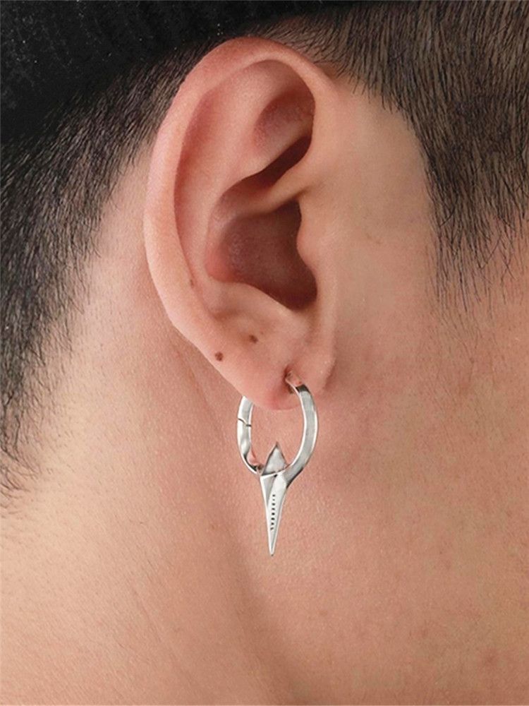 Jewelry Silver Color Barb Geometric Hoop Earrings Size ONE SIZE - 3 Thumbnail