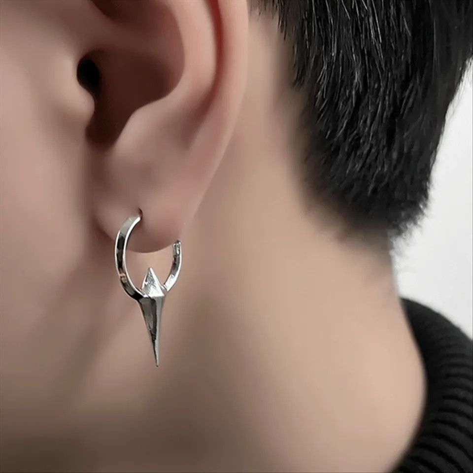 Jewelry Silver Color Barb Geometric Hoop Earrings Size ONE SIZE - 1 Thumbnail
