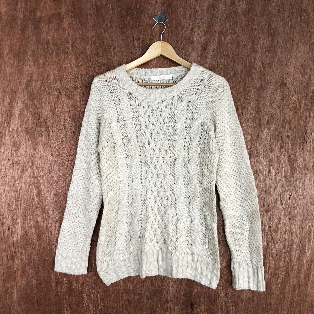 image of Aran Isles Knitwear Flourish White Shag Shaggy Mohair Cable Knitwear C877, Women's (Size Medium)