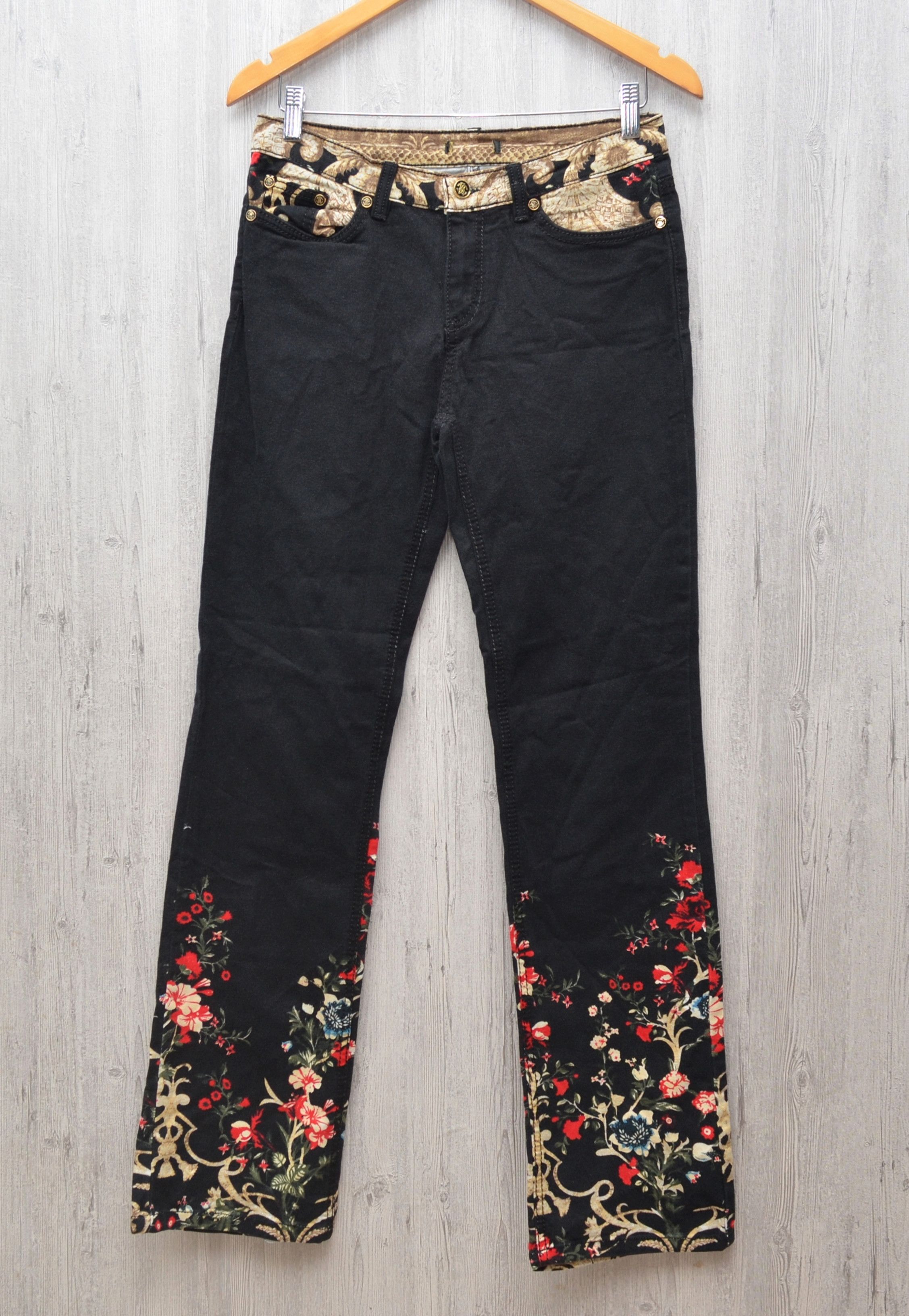 image of Just Cavalli x Roberto Cavalli Vintage Roberto Cavalli Flowers Print Wmns Jeans Size 30 Y2K in Blac