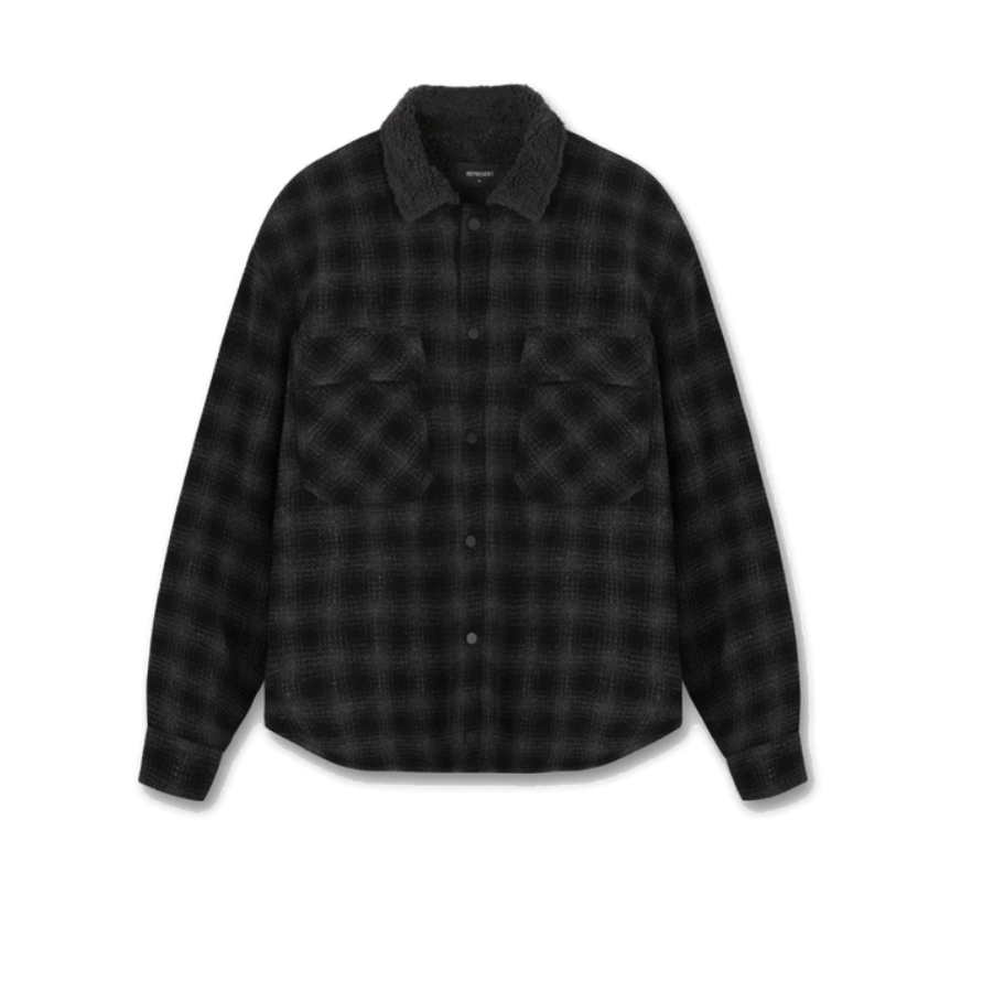 image of Represent Clo Represent Sherpa Fleece Shirt Grey • L in Black, Men's (Size Large)