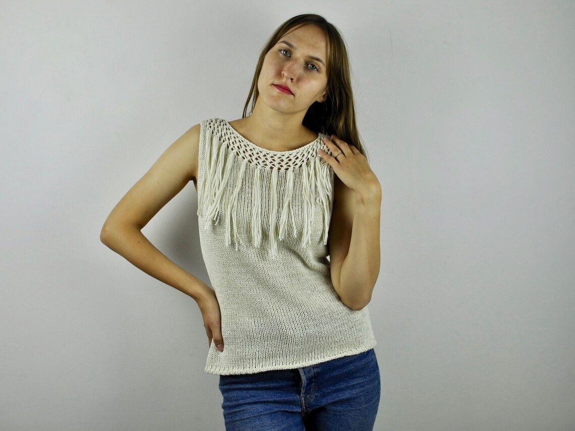 Vintage Via Appia Knitted S boho tassels shirt blouse top Knit vest Size S / US 4 / IT 40 - 2 Thumbnail