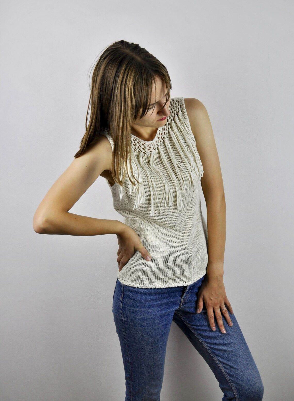 Vintage Via Appia Knitted S boho tassels shirt blouse top Knit vest Size S / US 4 / IT 40 - 3 Thumbnail