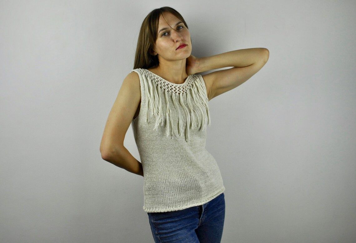Vintage Via Appia Knitted S boho tassels shirt blouse top Knit vest Size S / US 4 / IT 40 - 1 Thumbnail