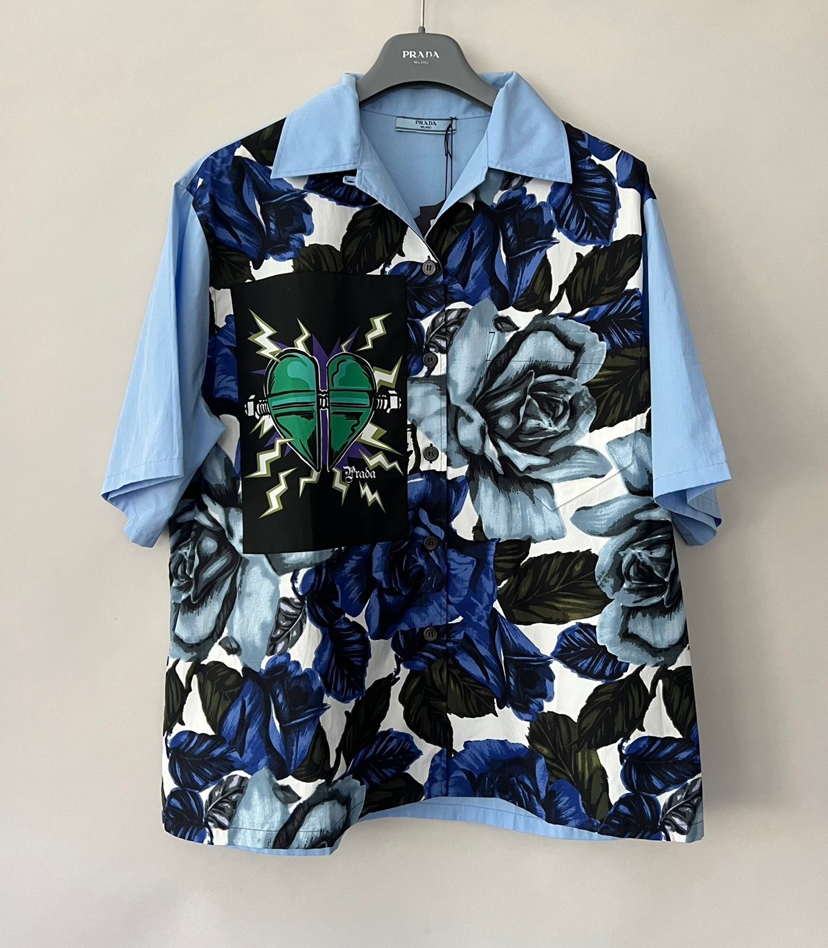 Pre-owned Prada Rose Print Shirt In Blue