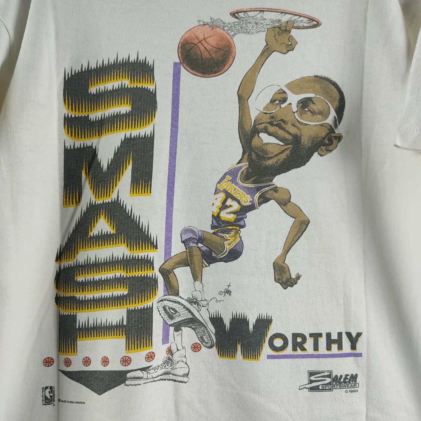 NBA × Salem Sportswear × Vintage 1990 LA Lakers Magic Johnson Size US M / EU 48-50 / 2 - 4 Thumbnail