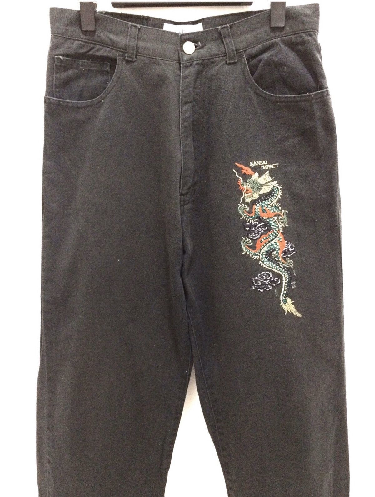 Kansai Yamamoto KANSAI Yamamoto impact Embroidery Dragon Black Denim Pant Size US 29 - 2 Thumbnail