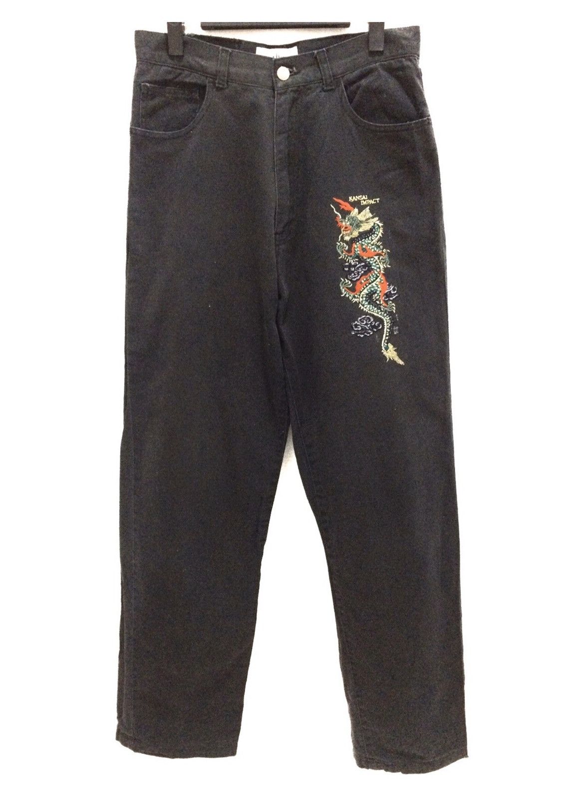 Kansai Yamamoto KANSAI Yamamoto impact Embroidery Dragon Black Denim Pant Size US 29 - 1 Thumbnail