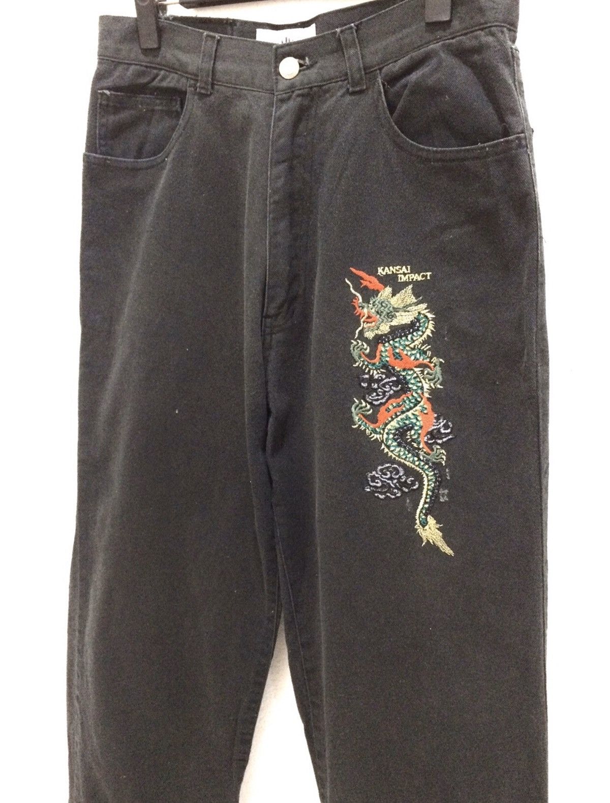 Kansai Yamamoto KANSAI Yamamoto impact Embroidery Dragon Black Denim Pant Size US 29 - 4 Thumbnail
