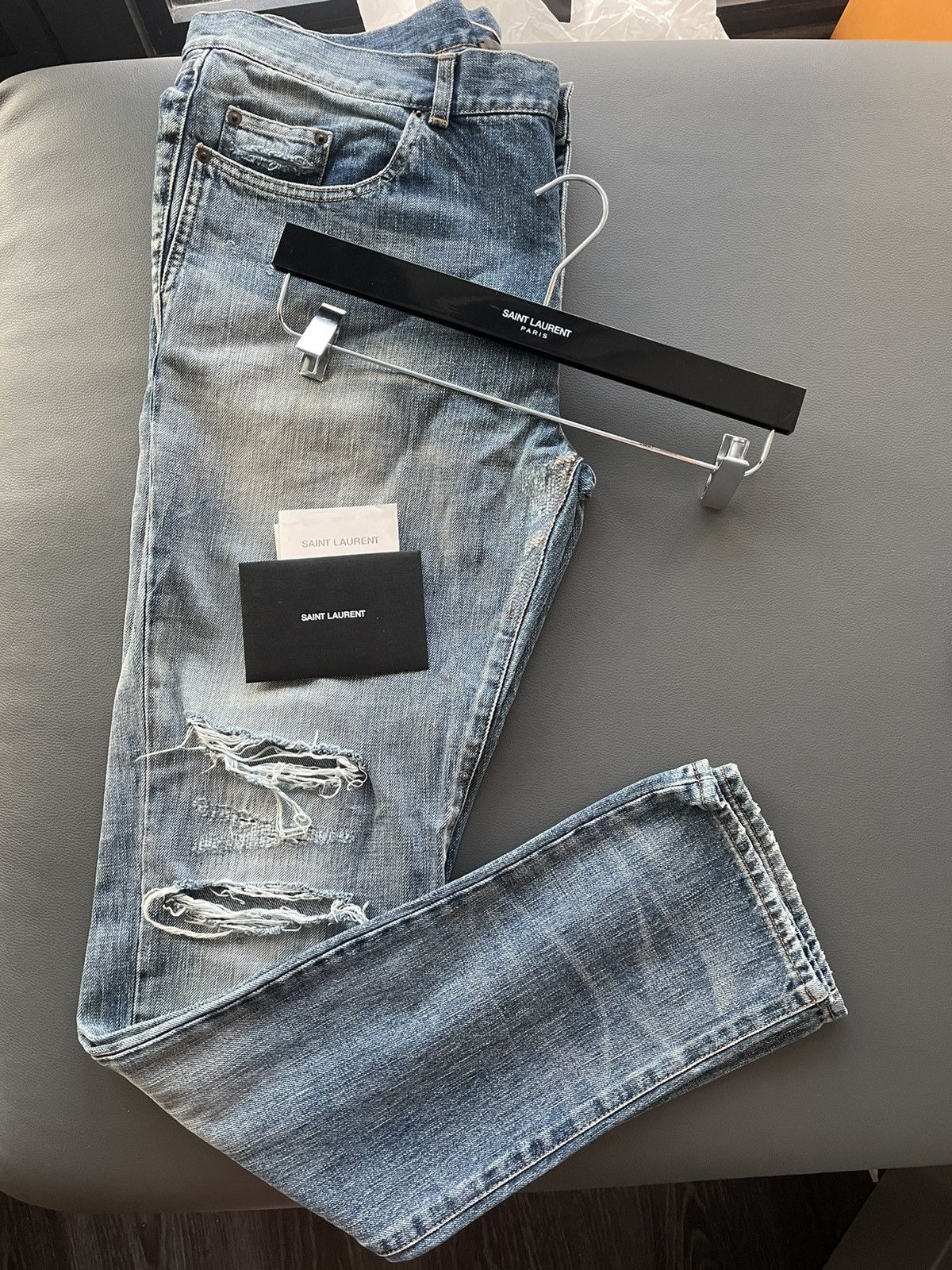 Hedi Slimane × Saint Laurent Paris × Yves Saint Laurent Rare Super Runway Brand New Skinny Trash Ripped Denim Jeans Size US 35 - 6 Thumbnail