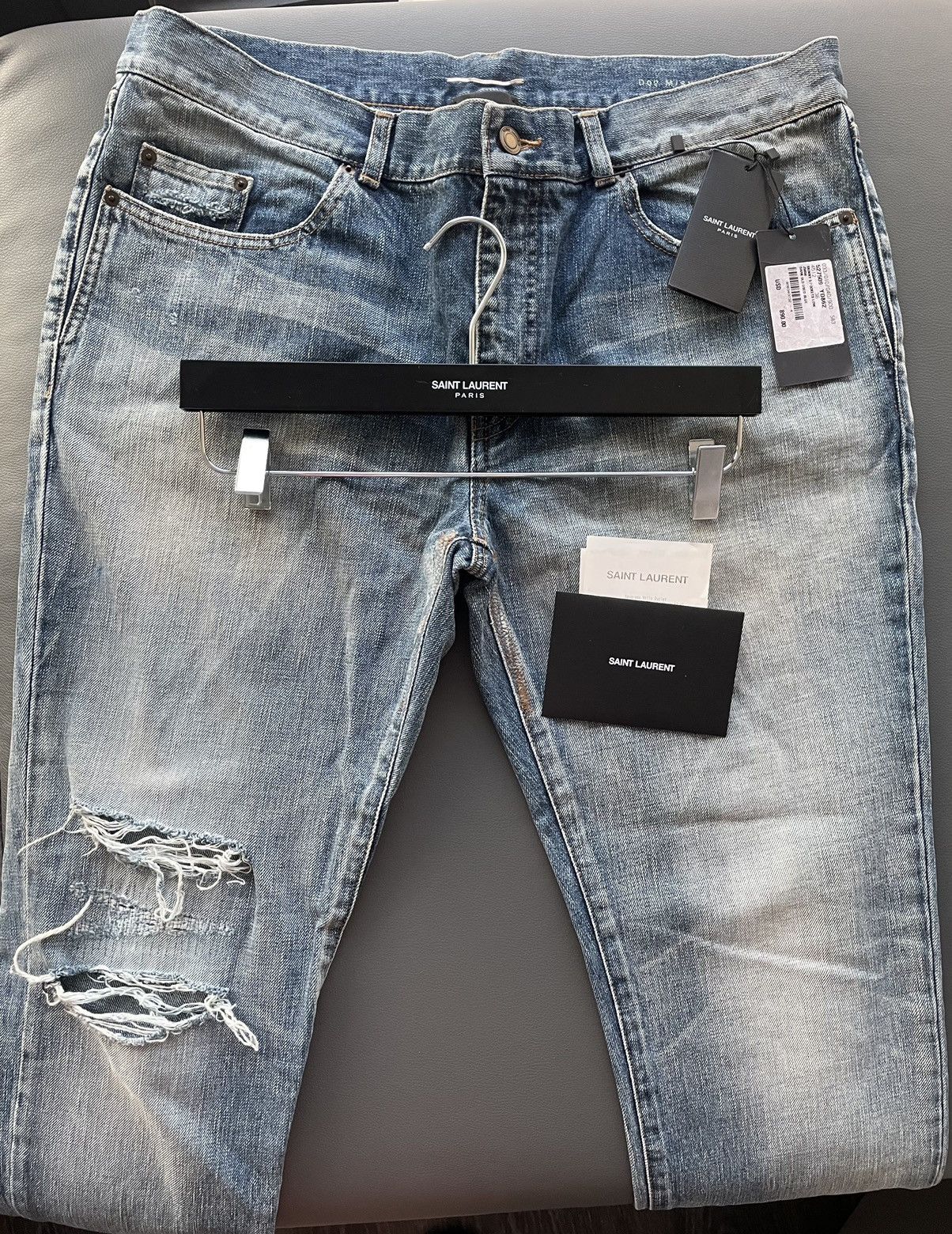 Hedi Slimane × Saint Laurent Paris × Yves Saint Laurent Rare Super Runway Brand New Skinny Trash Ripped Denim Jeans Size US 35 - 5 Thumbnail