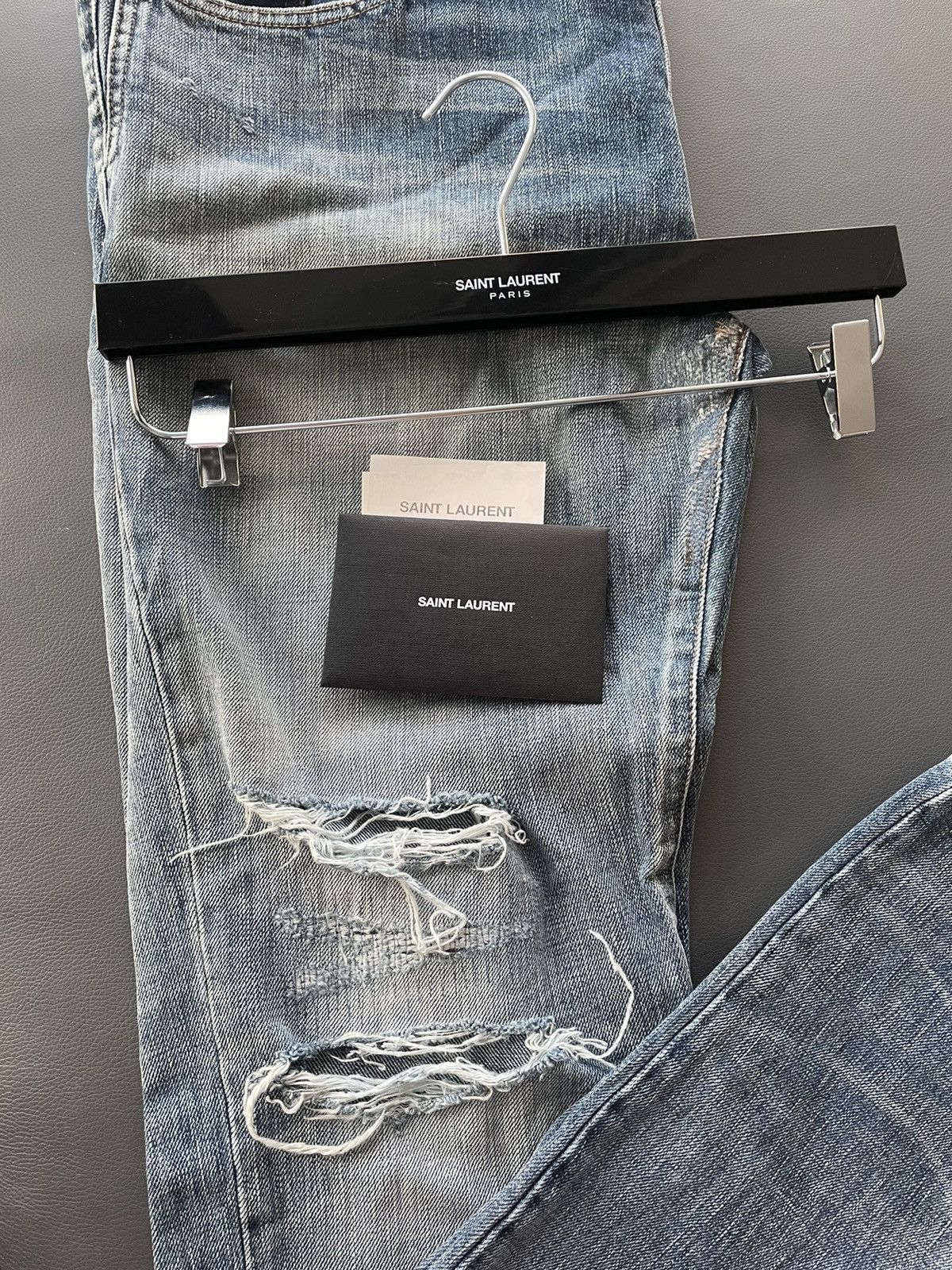 Hedi Slimane × Saint Laurent Paris × Yves Saint Laurent Rare Super Runway Brand New Skinny Trash Ripped Denim Jeans Size US 35 - 15 Thumbnail