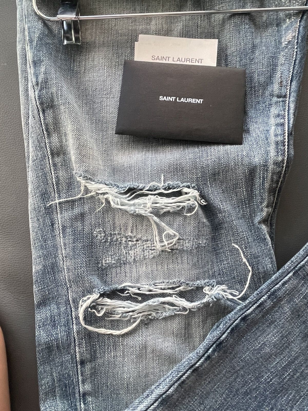 Hedi Slimane × Saint Laurent Paris × Yves Saint Laurent Rare Super Runway Brand New Skinny Trash Ripped Denim Jeans Size US 35 - 14 Thumbnail