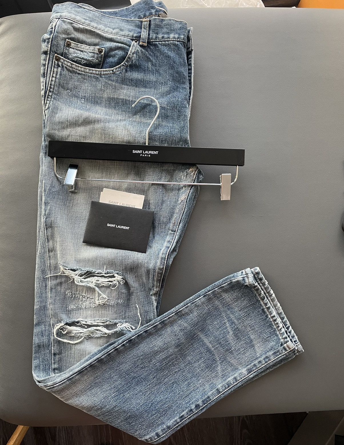 Hedi Slimane × Saint Laurent Paris × Yves Saint Laurent Rare Super Runway Brand New Skinny Trash Ripped Denim Jeans Size US 35 - 16 Thumbnail