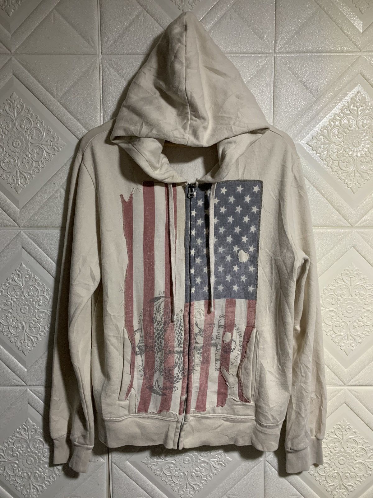 image of Denim And Supply Ralph Lauren Hoodie Zipper Denim And Supply Usa Flag Distressed (Size Medium)