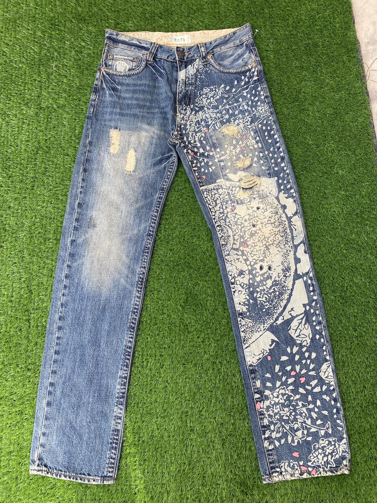 Japanese Brand Distressed Sakura Printed Patchwork Style Pant By Buden Size US 32 / EU 48 - 1 Thumbnail