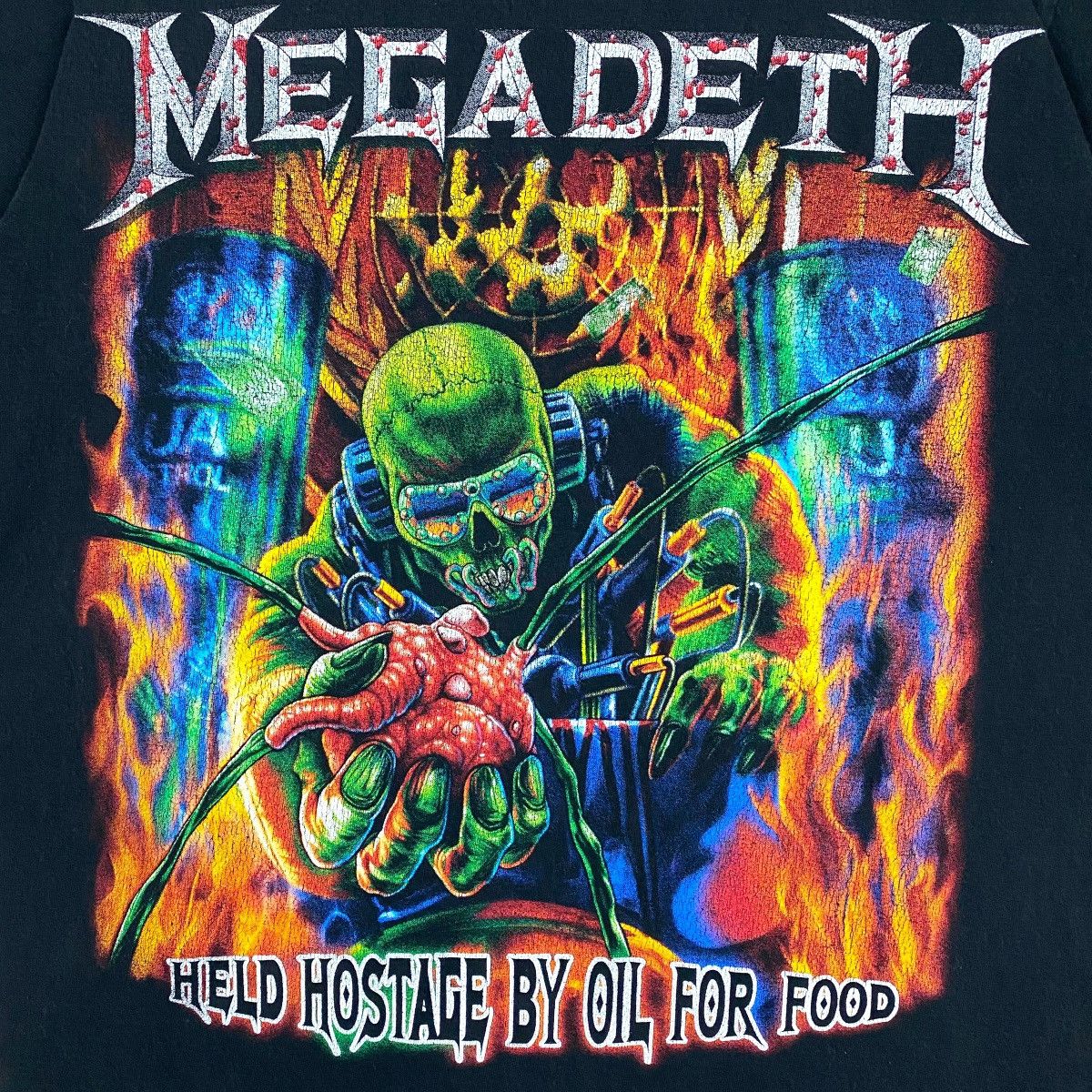 Band Tees × Megadeth × Vintage VINTAGE MEGADETH HELD HOSTAGE BY OIL FOR FOOD BAND TEE Size US S / EU 44-46 / 1 - 3 Thumbnail