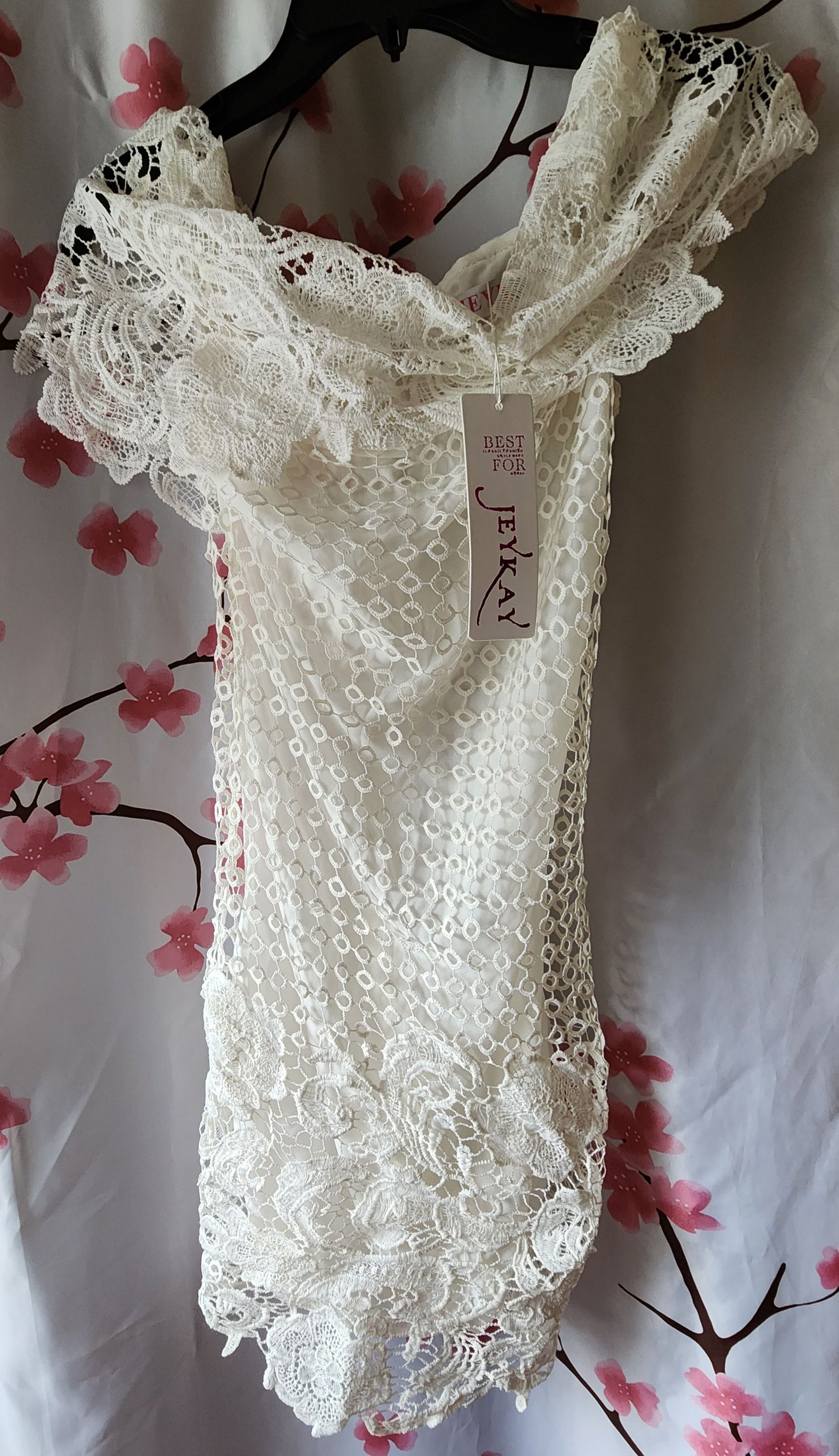 Other Jeykay Classic Fashion White Lace Off Shoulder Dress S Size S / US 4 / IT 40 - 1 Thumbnail