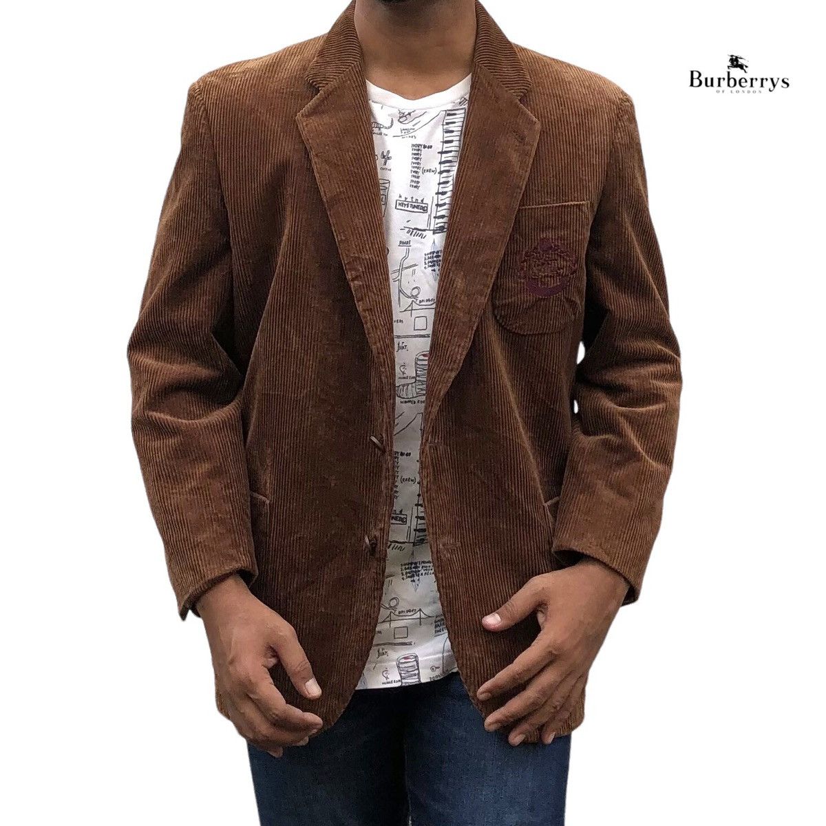 Burberry Vintage Burberrys Corduroy Embroidery Logo Blazer Size US M / EU 48-50 / 2 - 1 Thumbnail