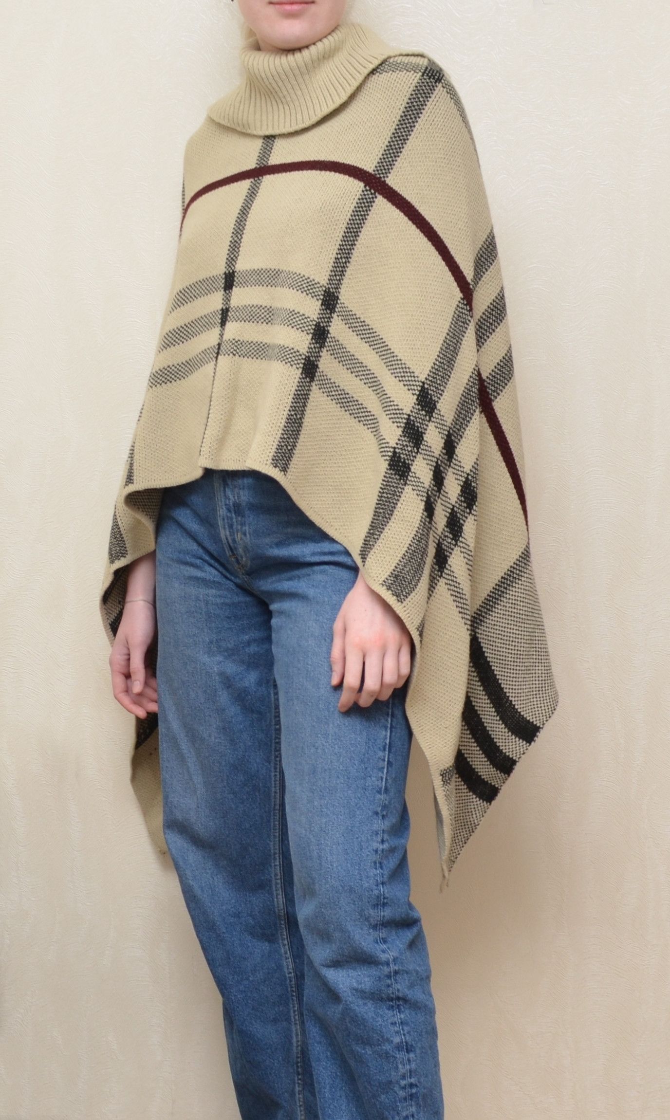 Burberry × Vintage Burberry Style Vintage Nova Check Poncho Wool Blend Size ONE SIZE - 1 Thumbnail