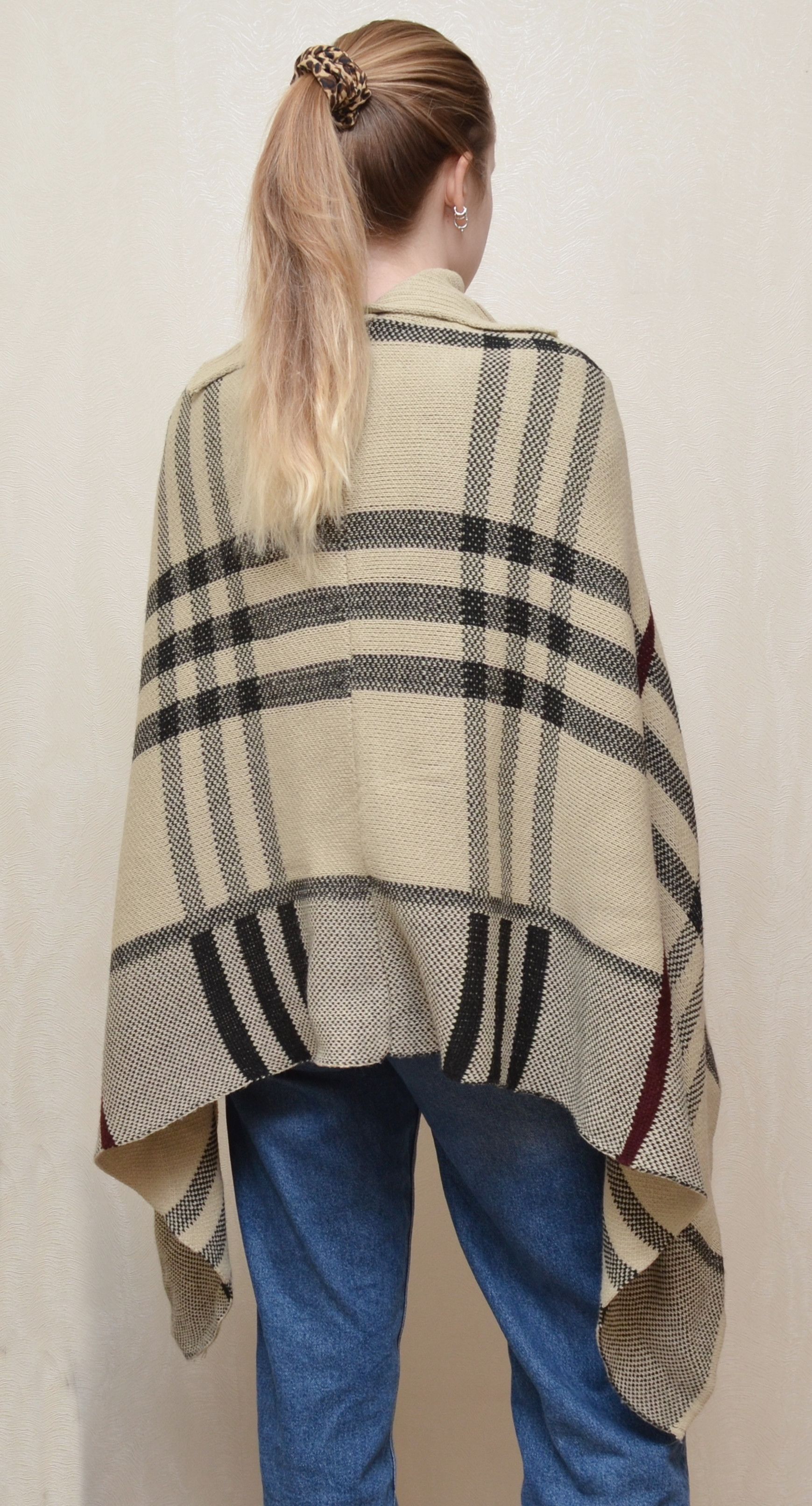 Burberry × Vintage Burberry Style Vintage Nova Check Poncho Wool Blend Size ONE SIZE - 4 Thumbnail