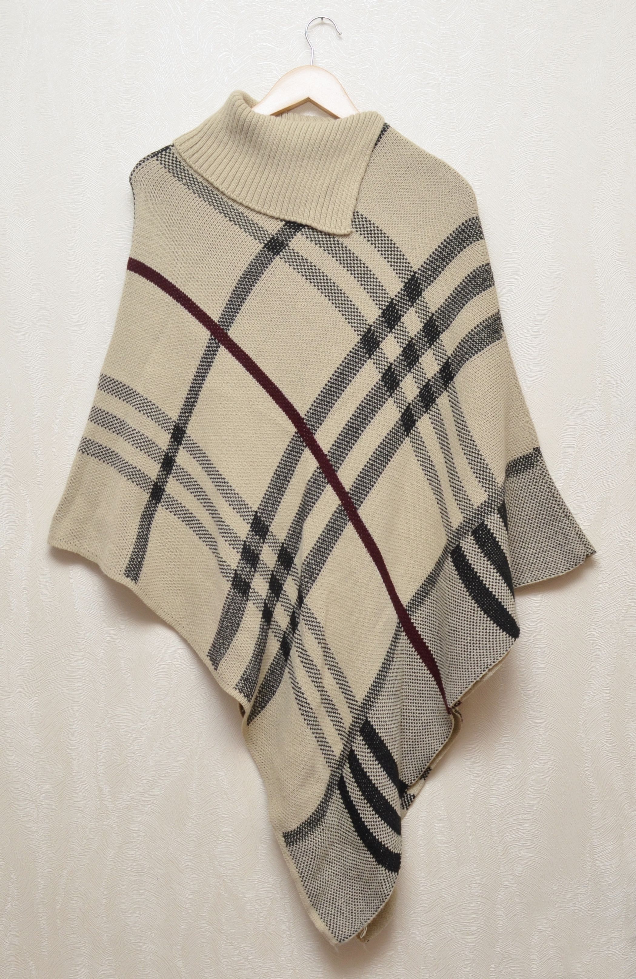 Burberry × Vintage Burberry Style Vintage Nova Check Poncho Wool Blend Size ONE SIZE - 7 Thumbnail