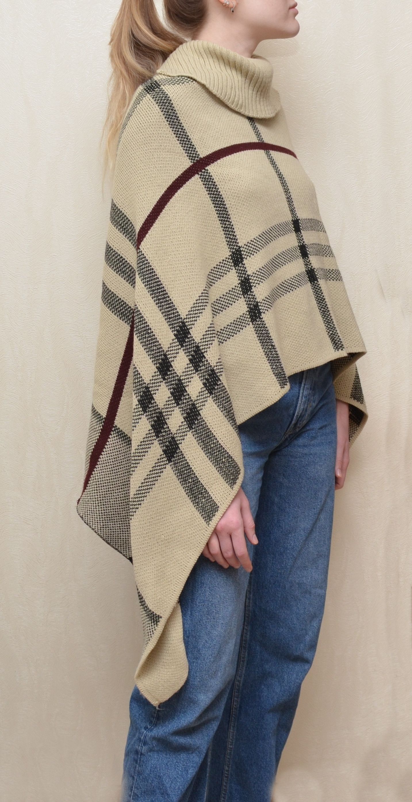 Burberry × Vintage Burberry Style Vintage Nova Check Poncho Wool Blend Size ONE SIZE - 2 Thumbnail