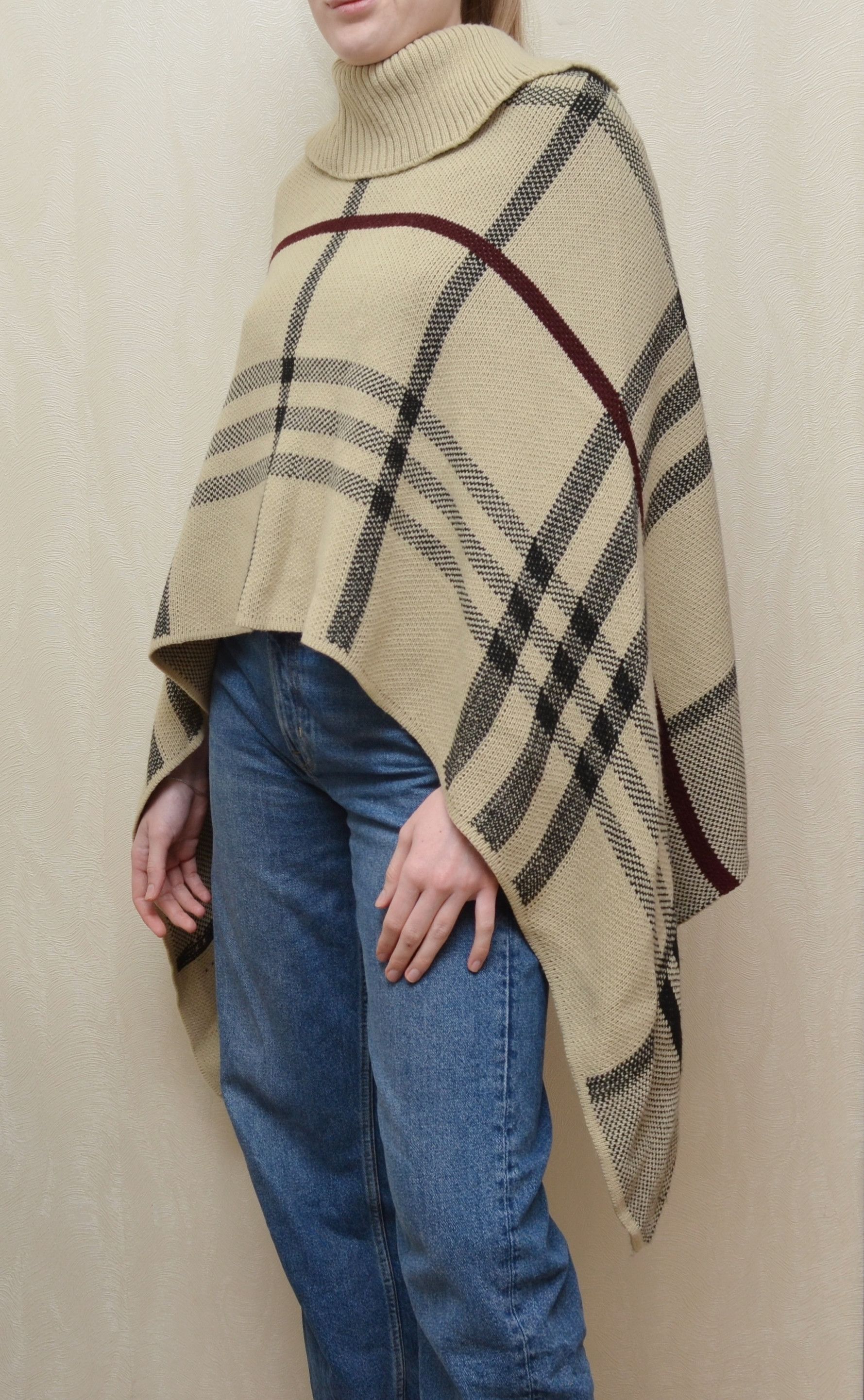 Burberry × Vintage Burberry Style Vintage Nova Check Poncho Wool Blend Size ONE SIZE - 3 Thumbnail