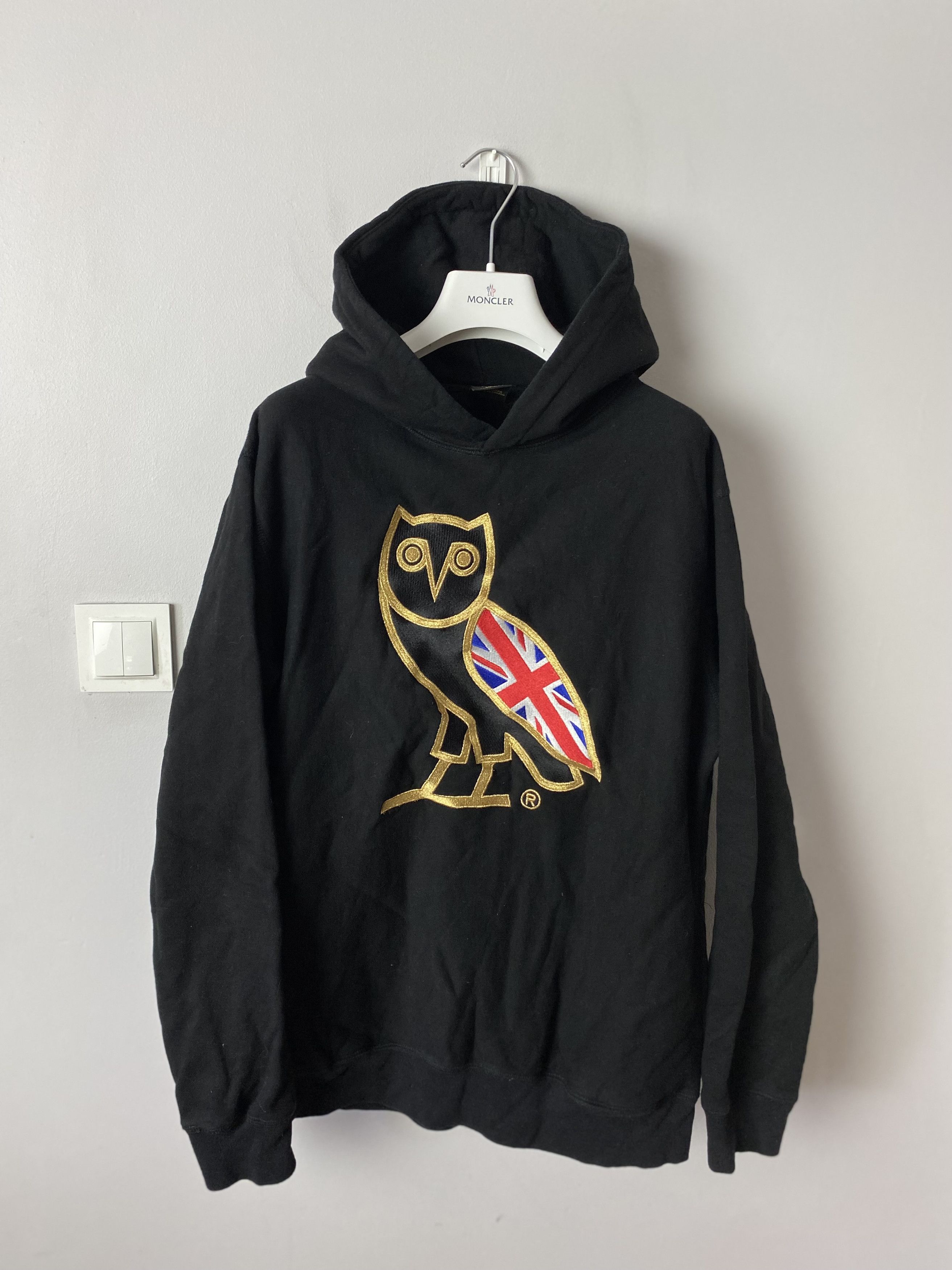 image of Drake x Octobers Very Own Ovo Octobers Very Own OG London Uk British Flag Hoodie in Black (Size Lar