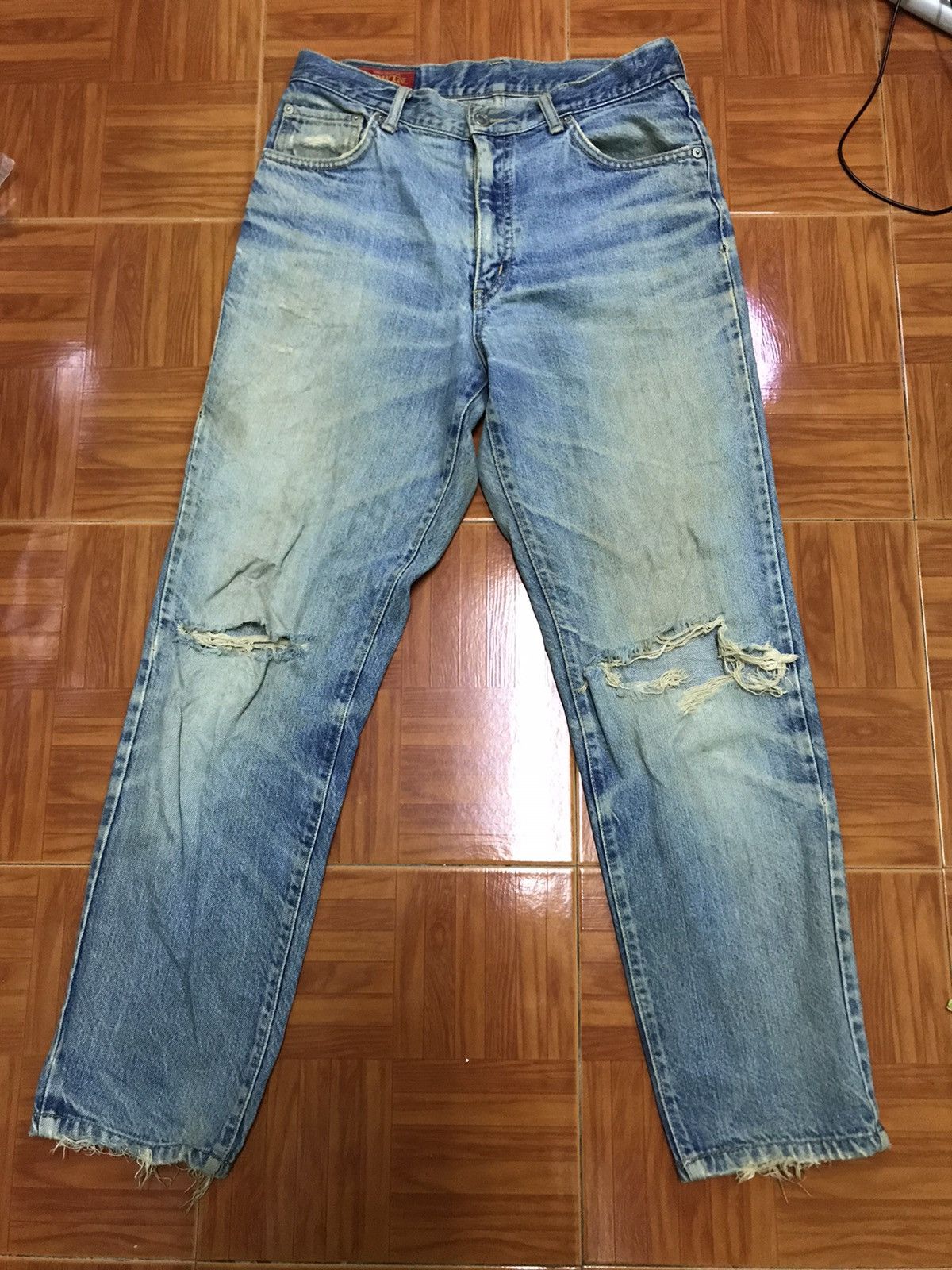 Edwin Vintage Distressed Blue Jeans – Faded Wash with Knee Rips Size US 30 / EU 46 - 1 Thumbnail