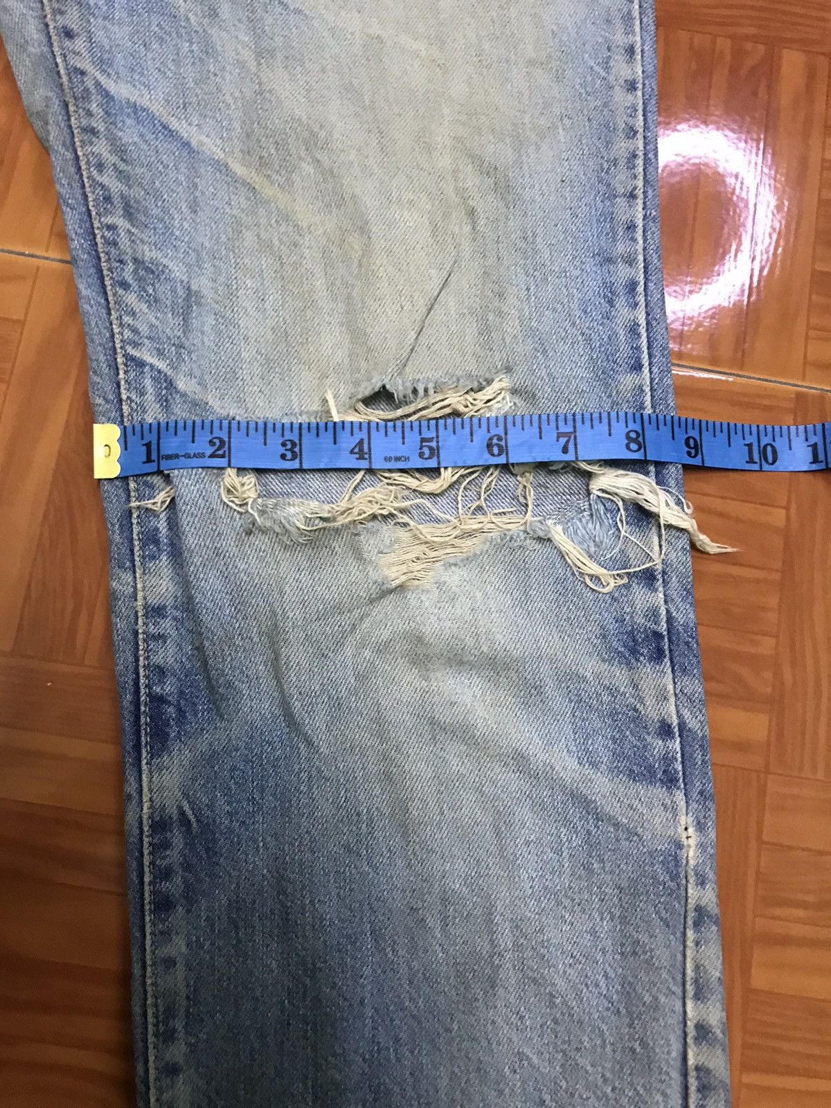 Edwin Vintage Distressed Blue Jeans – Faded Wash with Knee Rips Size US 30 / EU 46 - 15 Thumbnail