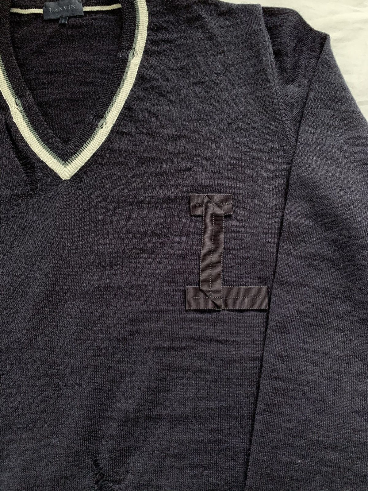 Lanvin Lanvin Distressed logo patch sweater Size US XL / EU 56 / 4 - 6 Thumbnail