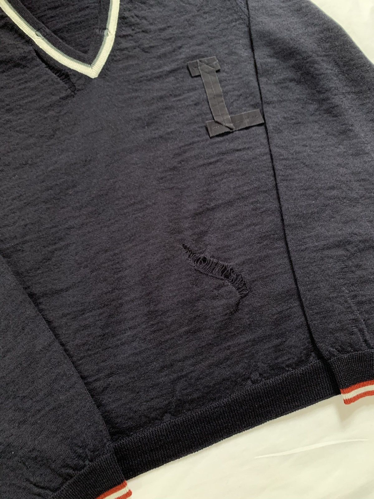 Lanvin Lanvin Distressed logo patch sweater Size US XL / EU 56 / 4 - 5 Thumbnail