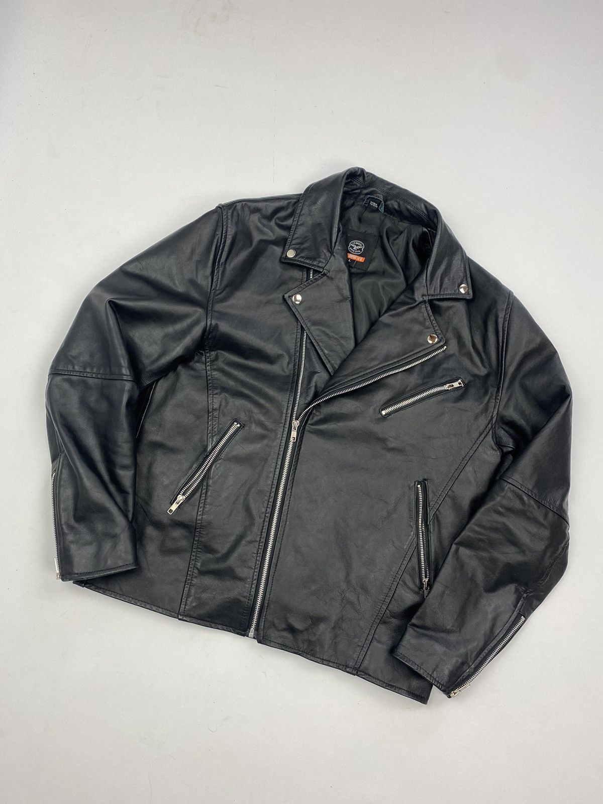 Japanese Brand × Vintage Vintage Black Leather Biker Motorcycle Black Jacket Size US L / EU 52-54 / 3 - 1 Thumbnail