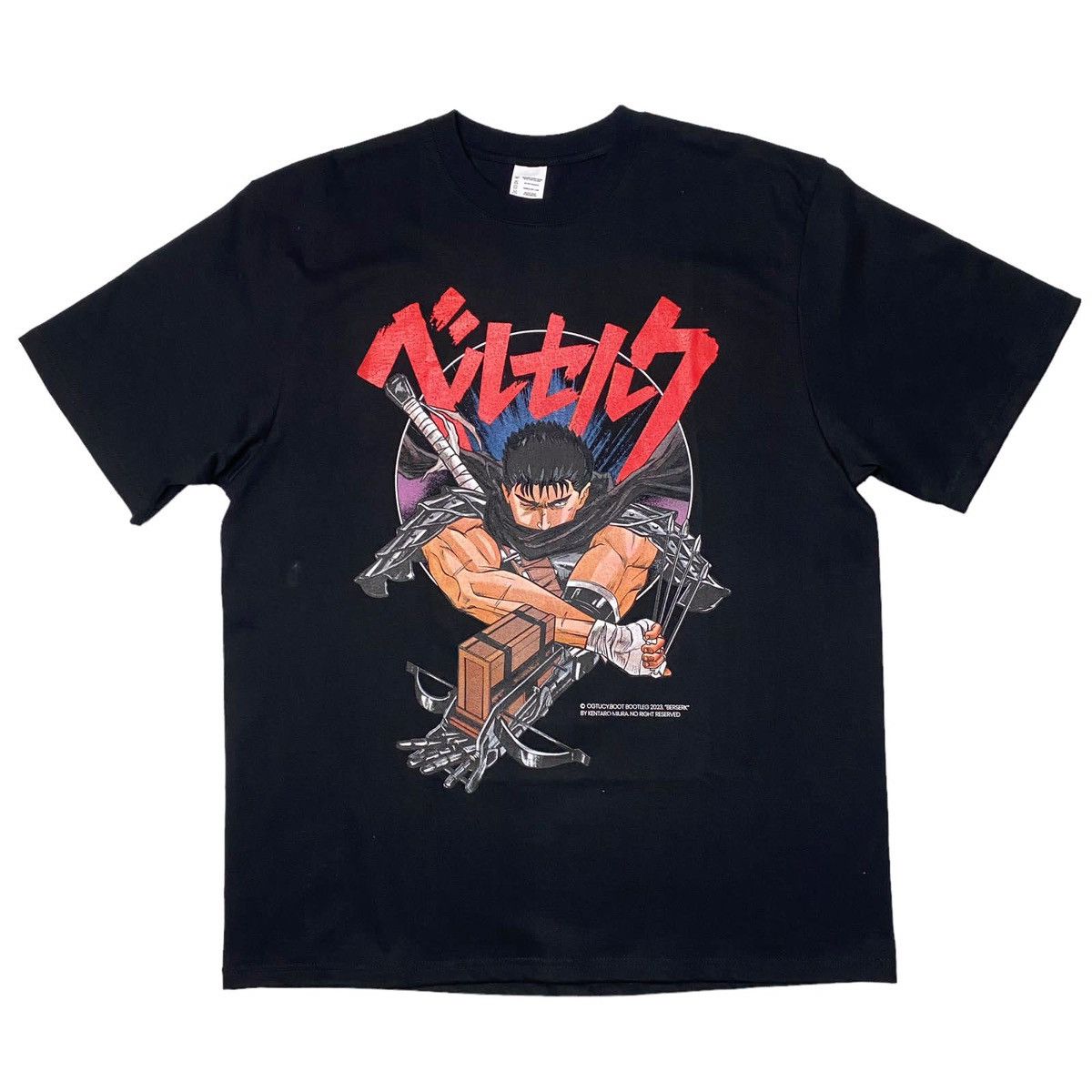 image of Anima x Vintage Berserk Guts Repeater Crossbow Anime Bootleg Shirt in Black, Men's (Size XL)