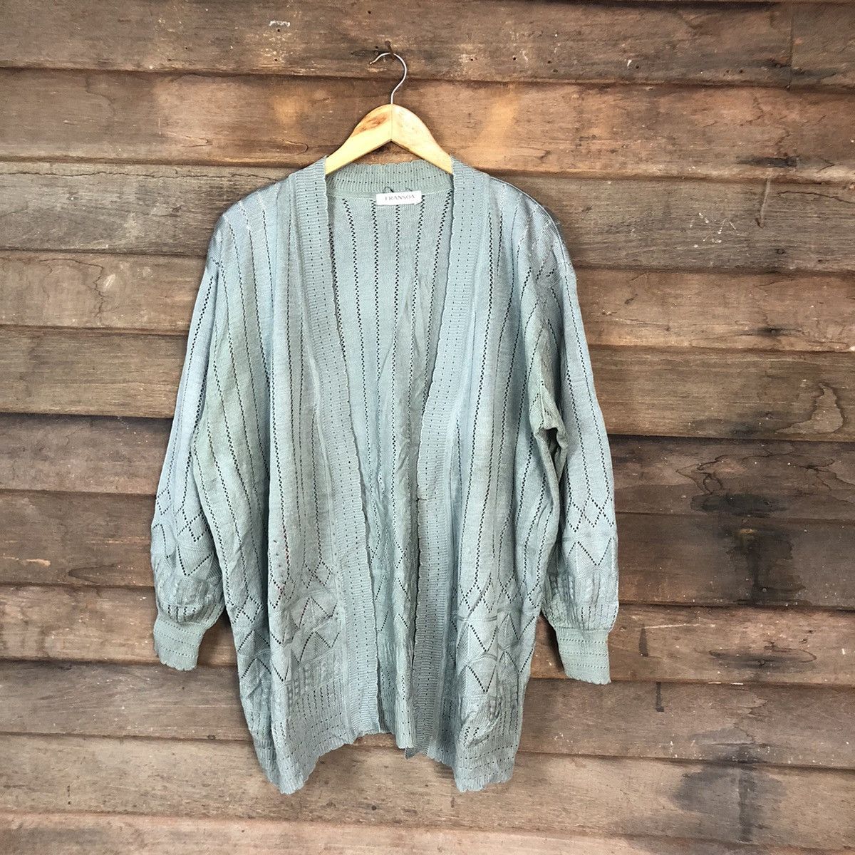 Vintage Fransoa vintage Crochet Grey Cardigan Knitwear #7142 Size XL / US 12-14 / IT 48-50 - 1 Thumbnail