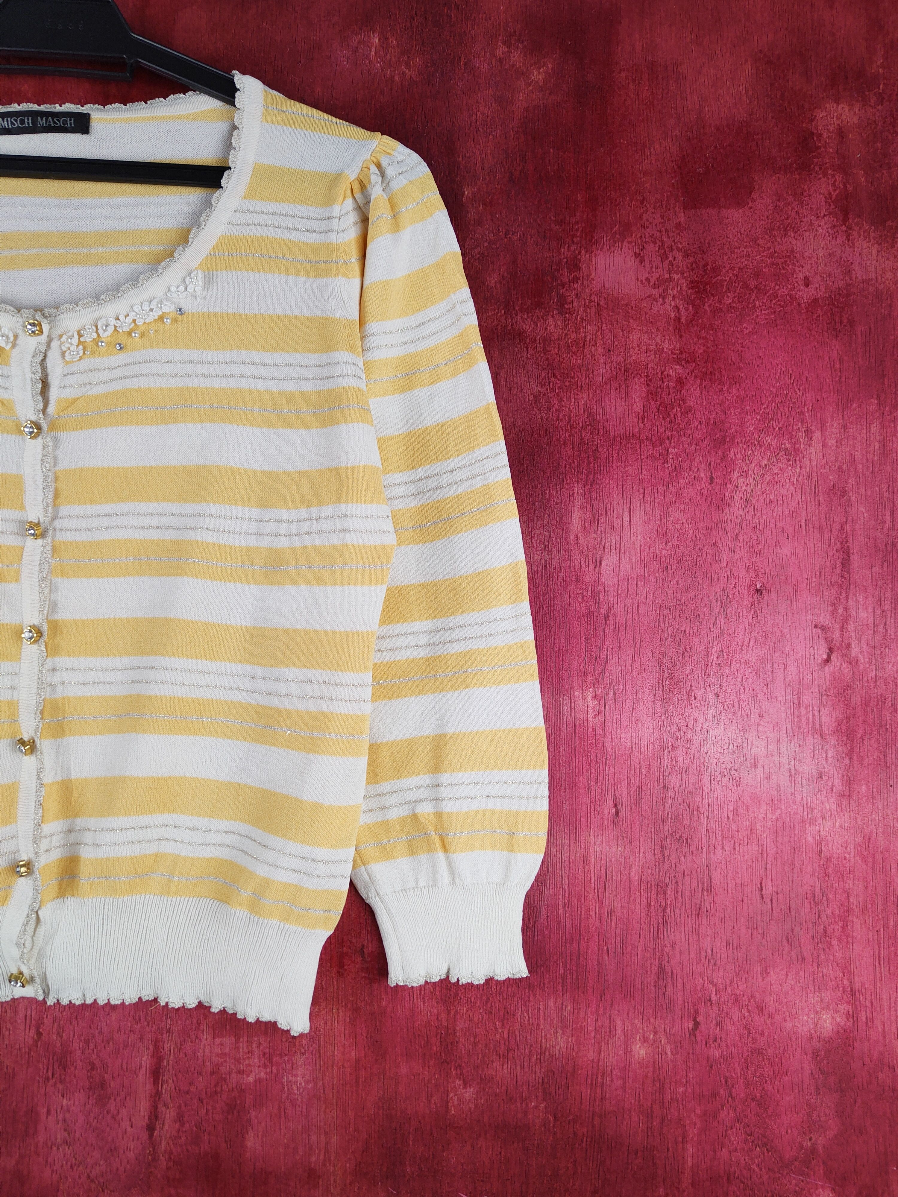 Japanese Brand Misch Masch Yellow/White Stripe Knitwear Cardigan #S1201 Size S / US 4 / IT 40 - 5 Thumbnail