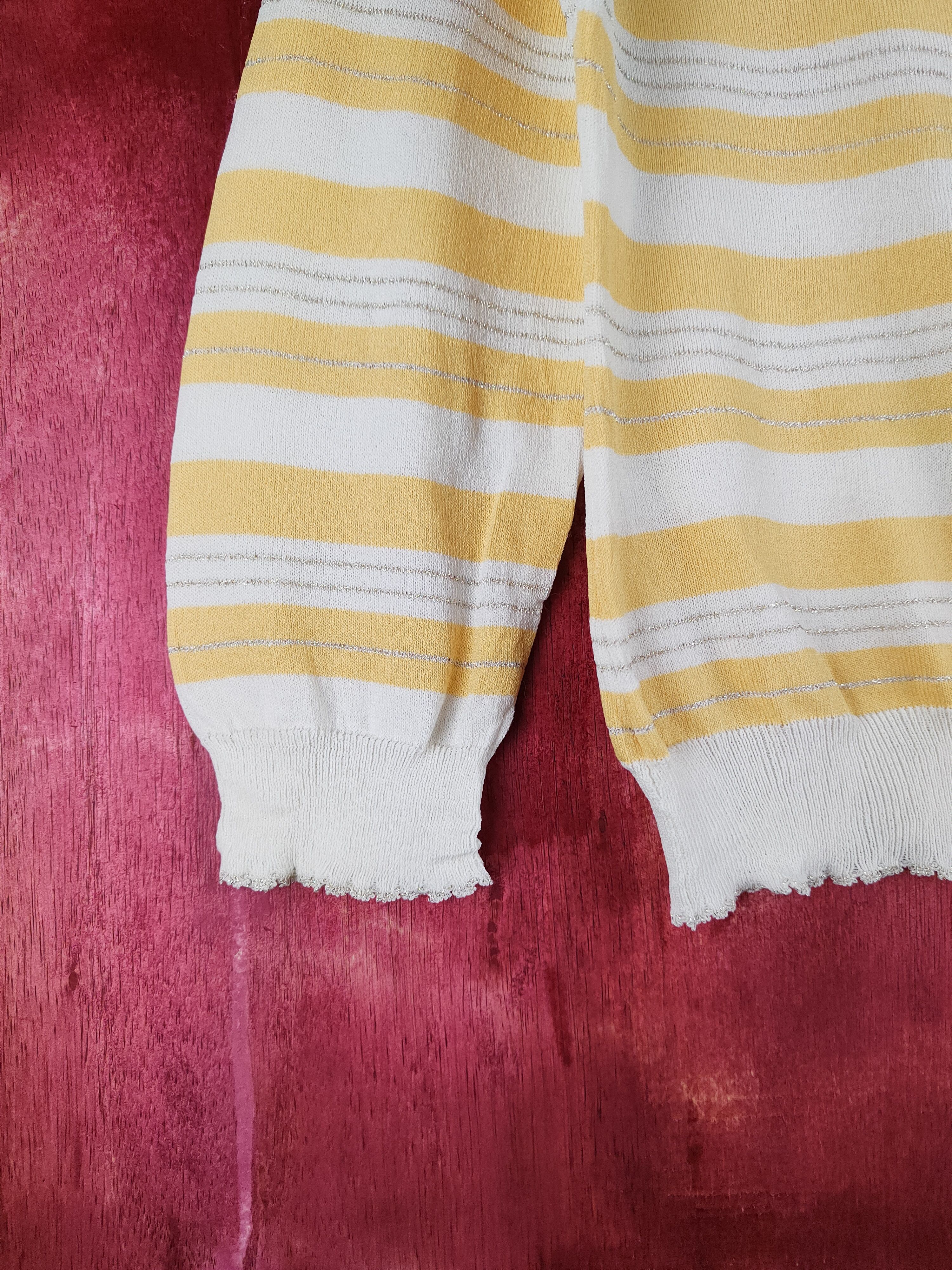 Japanese Brand Misch Masch Yellow/White Stripe Knitwear Cardigan #S1201 Size S / US 4 / IT 40 - 4 Thumbnail