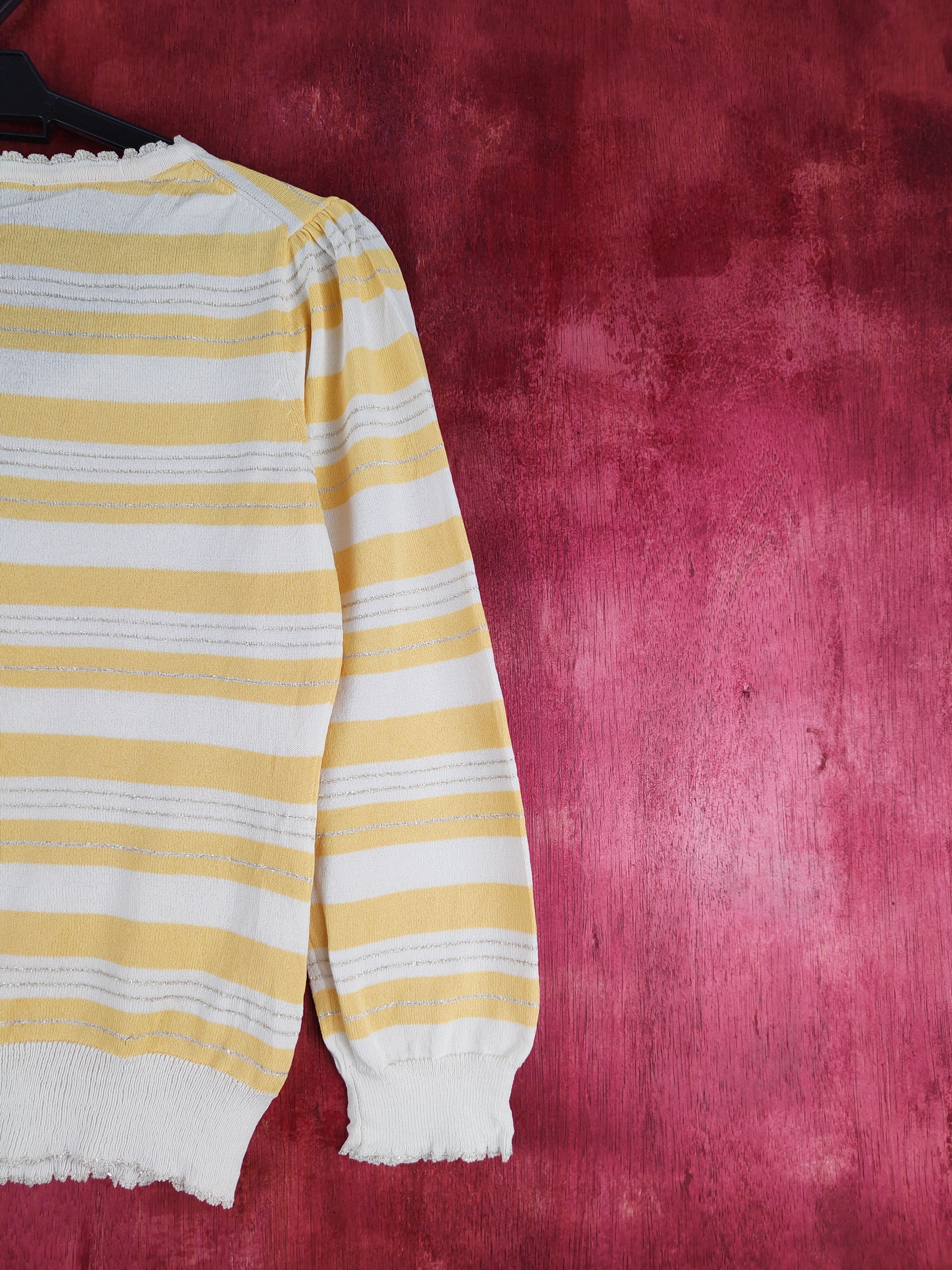 Japanese Brand Misch Masch Yellow/White Stripe Knitwear Cardigan #S1201 Size S / US 4 / IT 40 - 9 Thumbnail