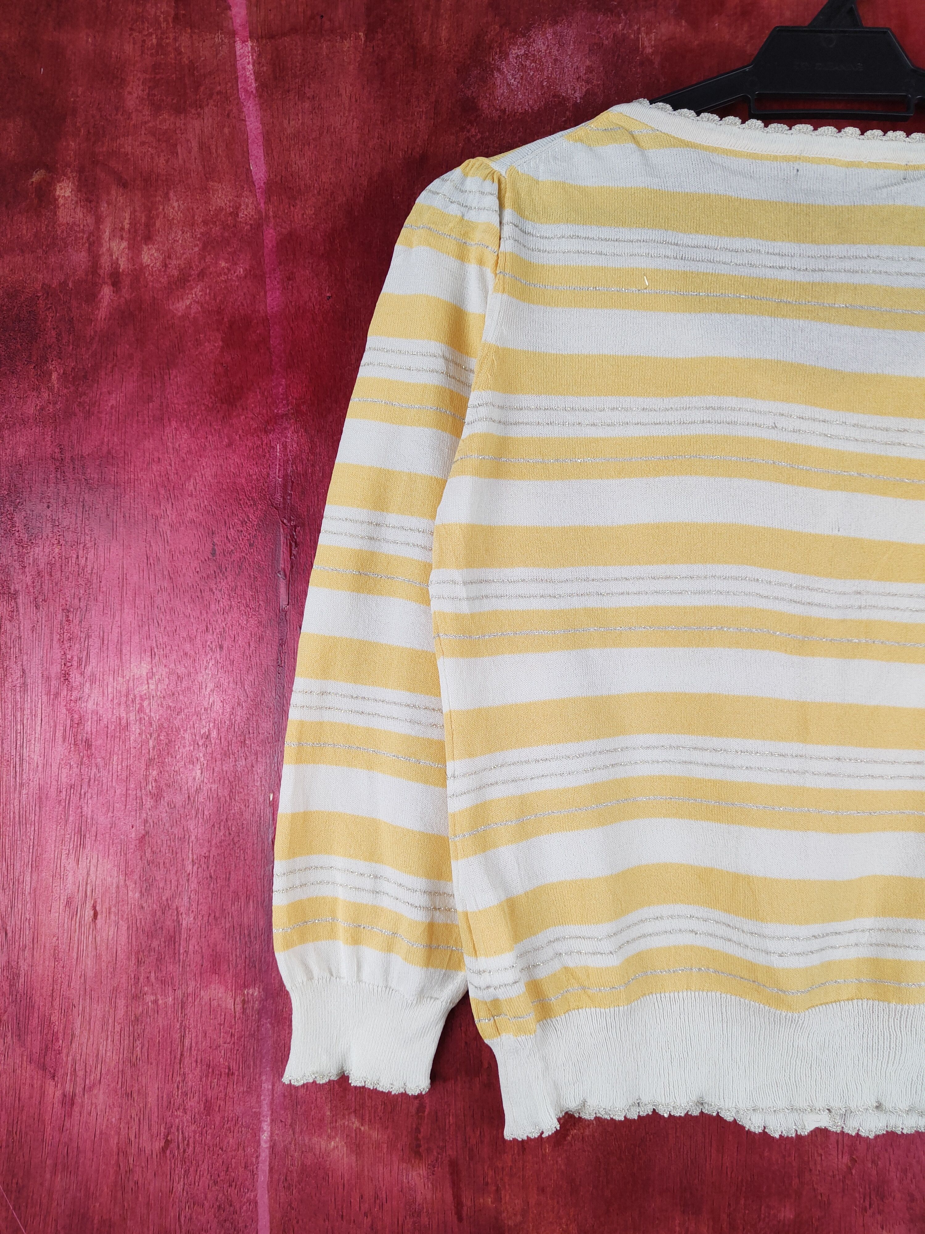 Japanese Brand Misch Masch Yellow/White Stripe Knitwear Cardigan #S1201 Size S / US 4 / IT 40 - 8 Thumbnail